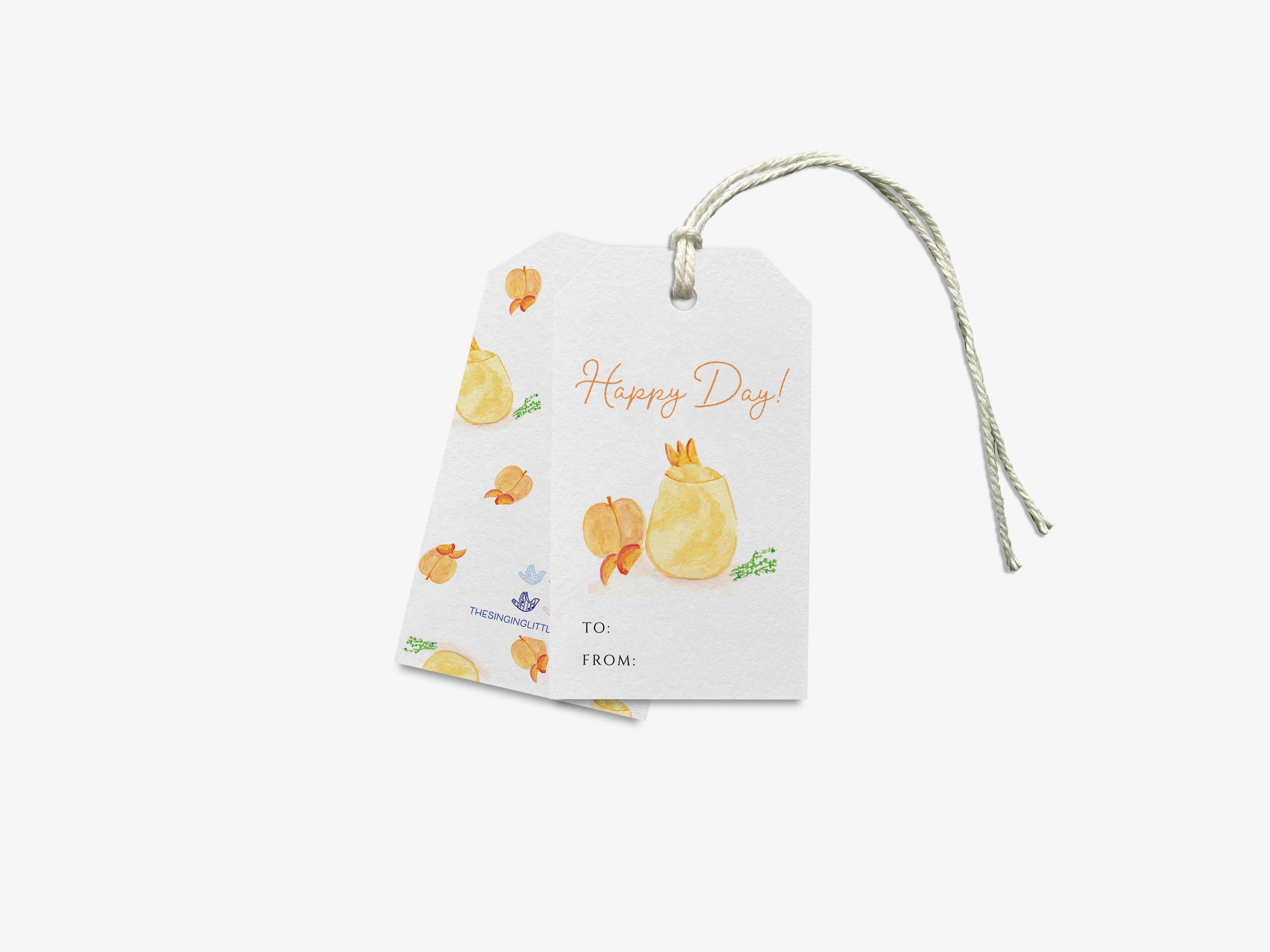 Peach Bellini Happy Day Gift Tags [Set of 8]-These gift tags come in sets, hole-punched with white twine and feature our hand-painted watercolor peach and cocktail glass, printed in the USA on 120lb textured stock. They make great tags for gifting or gifts for the cocktail lover in your life.-The Singing Little Bird