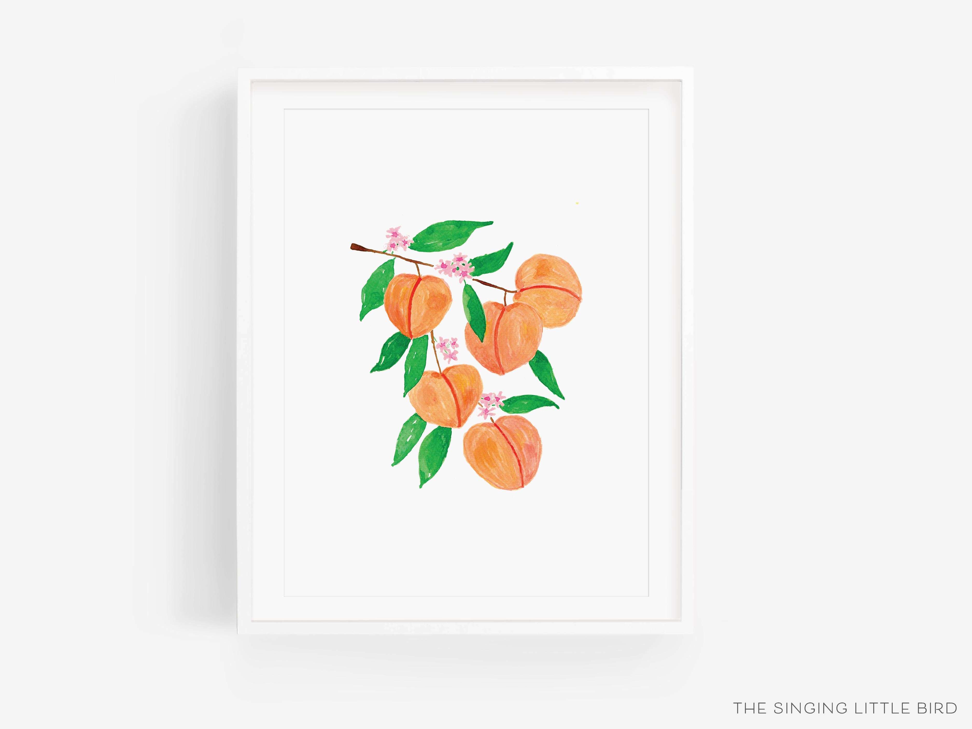 Peach Branch Art Print-This watercolor art print features our hand-painted peaches, printed in the USA on 120lb high quality art paper. This makes a great gift or wall decor for the fruit lover in your life.-The Singing Little Bird