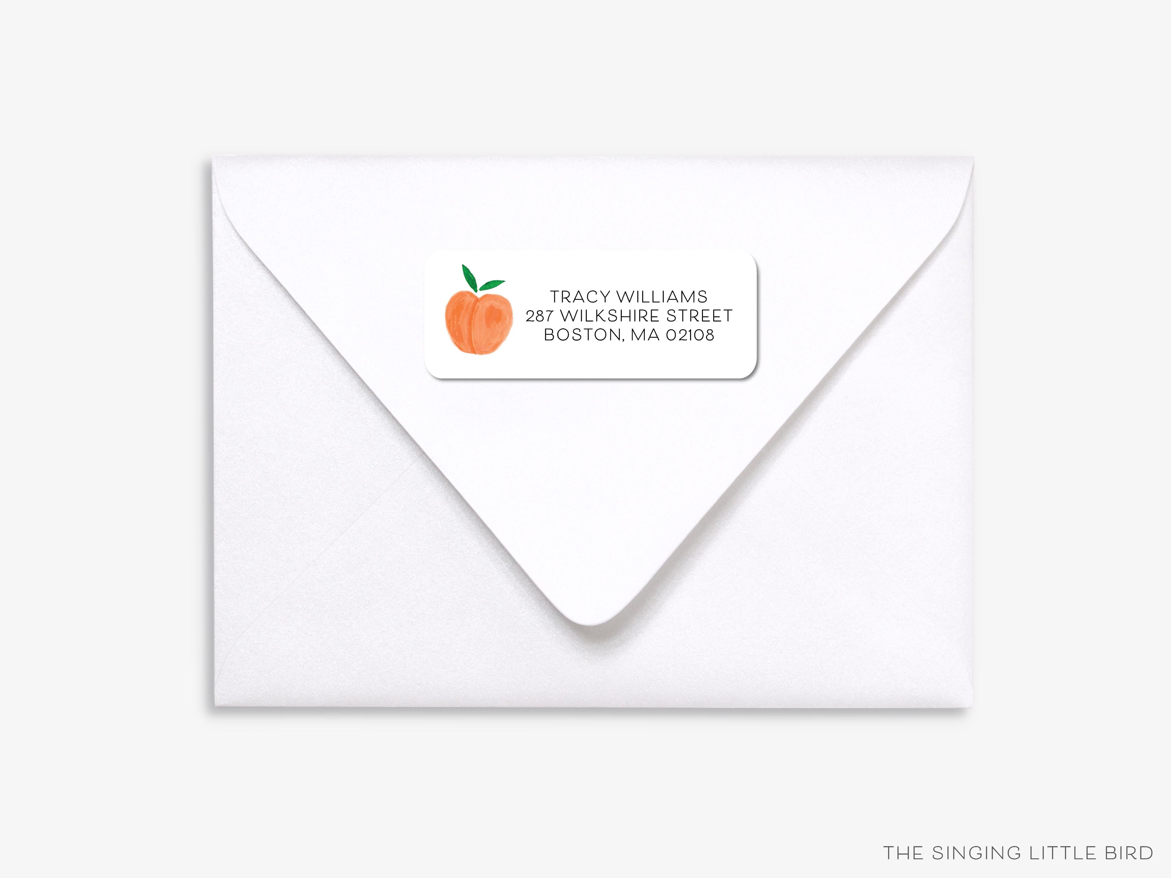 Peach Return Address Labels-These personalized return address labels are 2.625" x 1" and feature our hand-painted watercolor Peach, printed in the USA on beautiful matte finish labels. These make great gifts for yourself or the fruit lover.-The Singing Little Bird