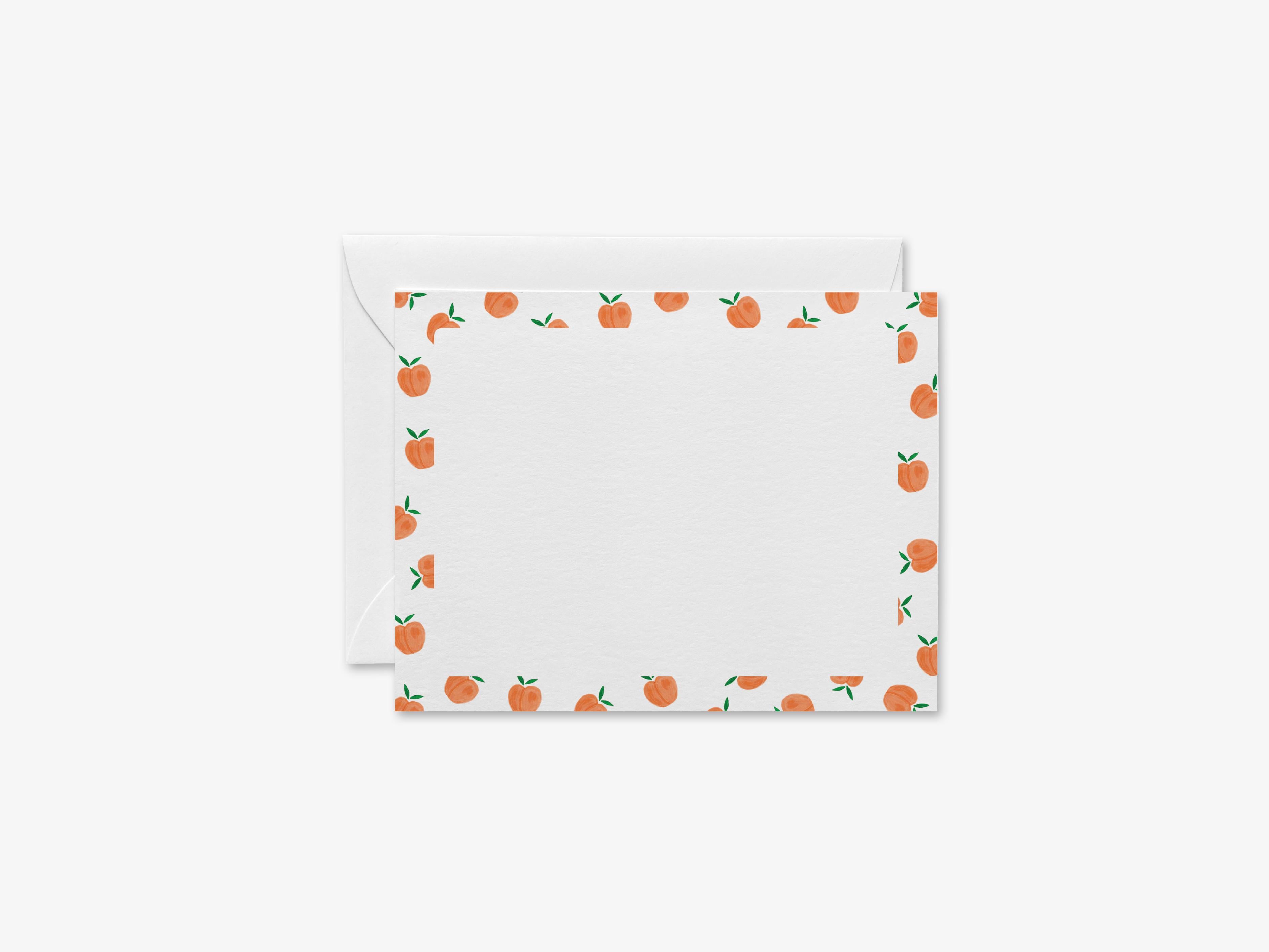 Peaches Flat Notes [Sets of 8]-These flat notecards are 4.25x5.5 and feature our hand-painted watercolor peaches, printed in the USA on 120lb textured stock. They come with white envelopes and make great thank yous and gifts for the fruit lover in your life.-The Singing Little Bird