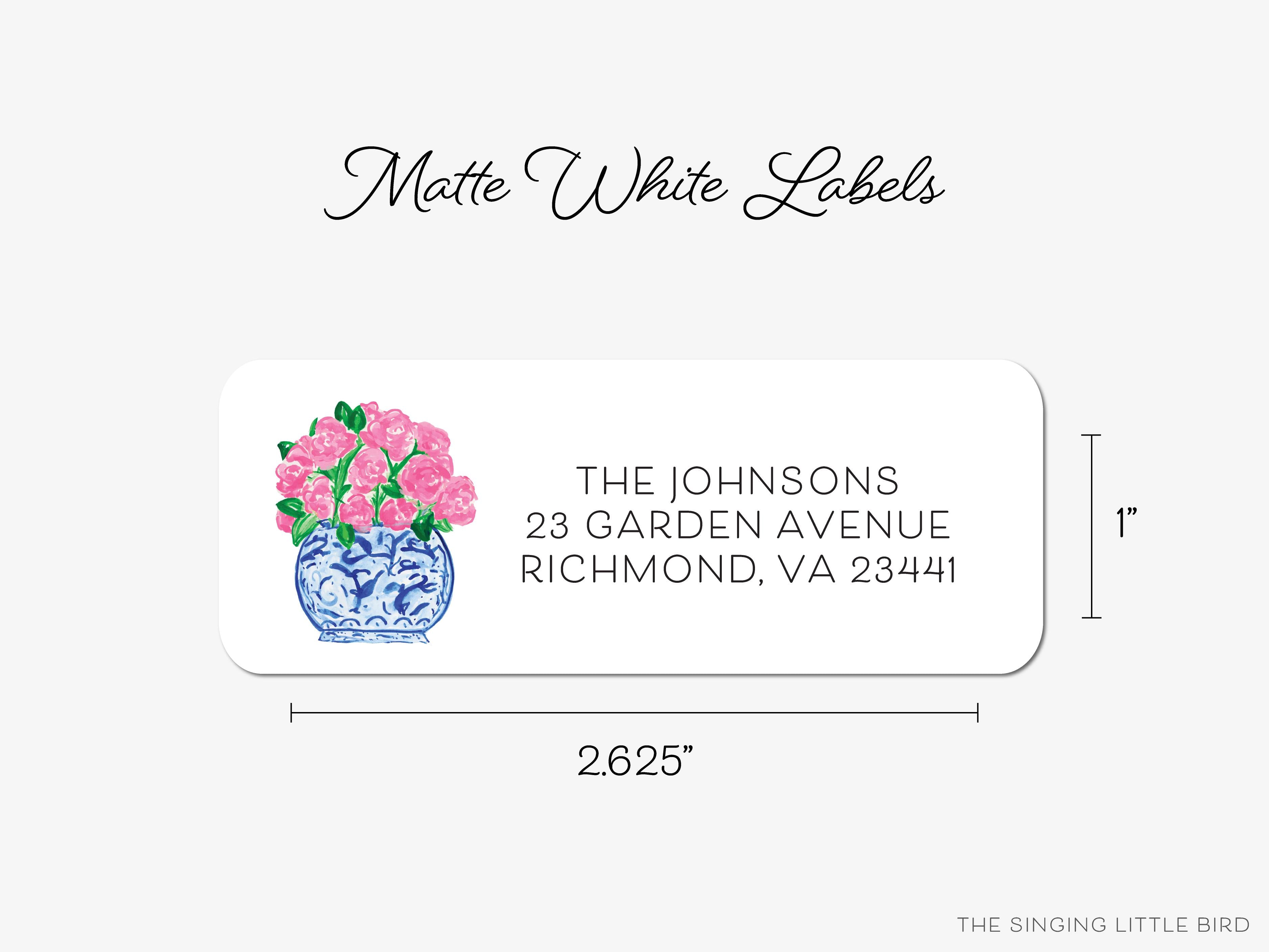 Peony Ginger Jar Return Address Labels-These personalized return address labels are 2.625" x 1" and feature our hand-painted watercolor Peony Ginger Jar, printed in the USA on beautiful matte finish labels. These make great gifts for yourself or the floral lover.-The Singing Little Bird