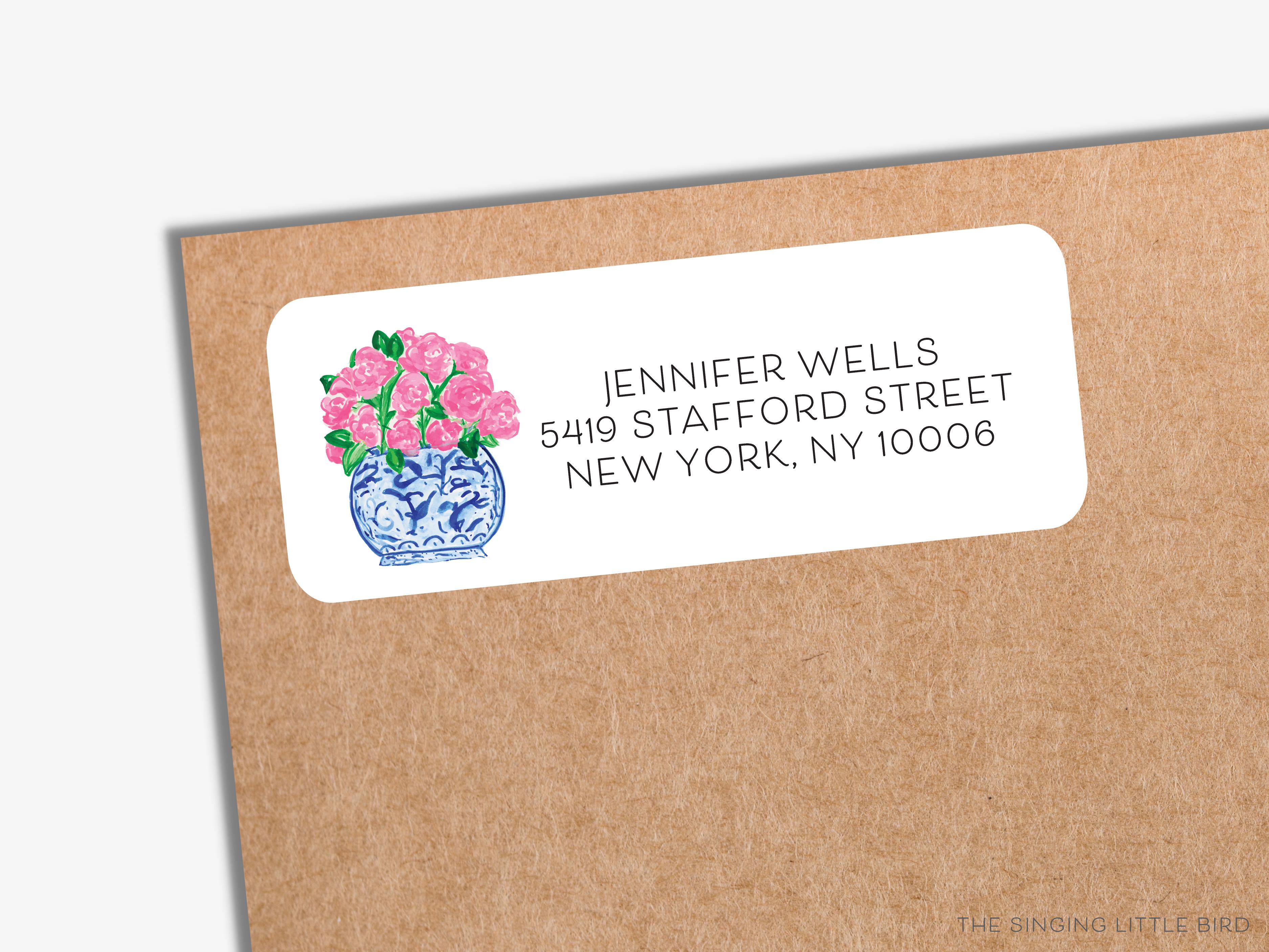 Peony Ginger Jar Return Address Labels-These personalized return address labels are 2.625" x 1" and feature our hand-painted watercolor Peony Ginger Jar, printed in the USA on beautiful matte finish labels. These make great gifts for yourself or the floral lover.-The Singing Little Bird