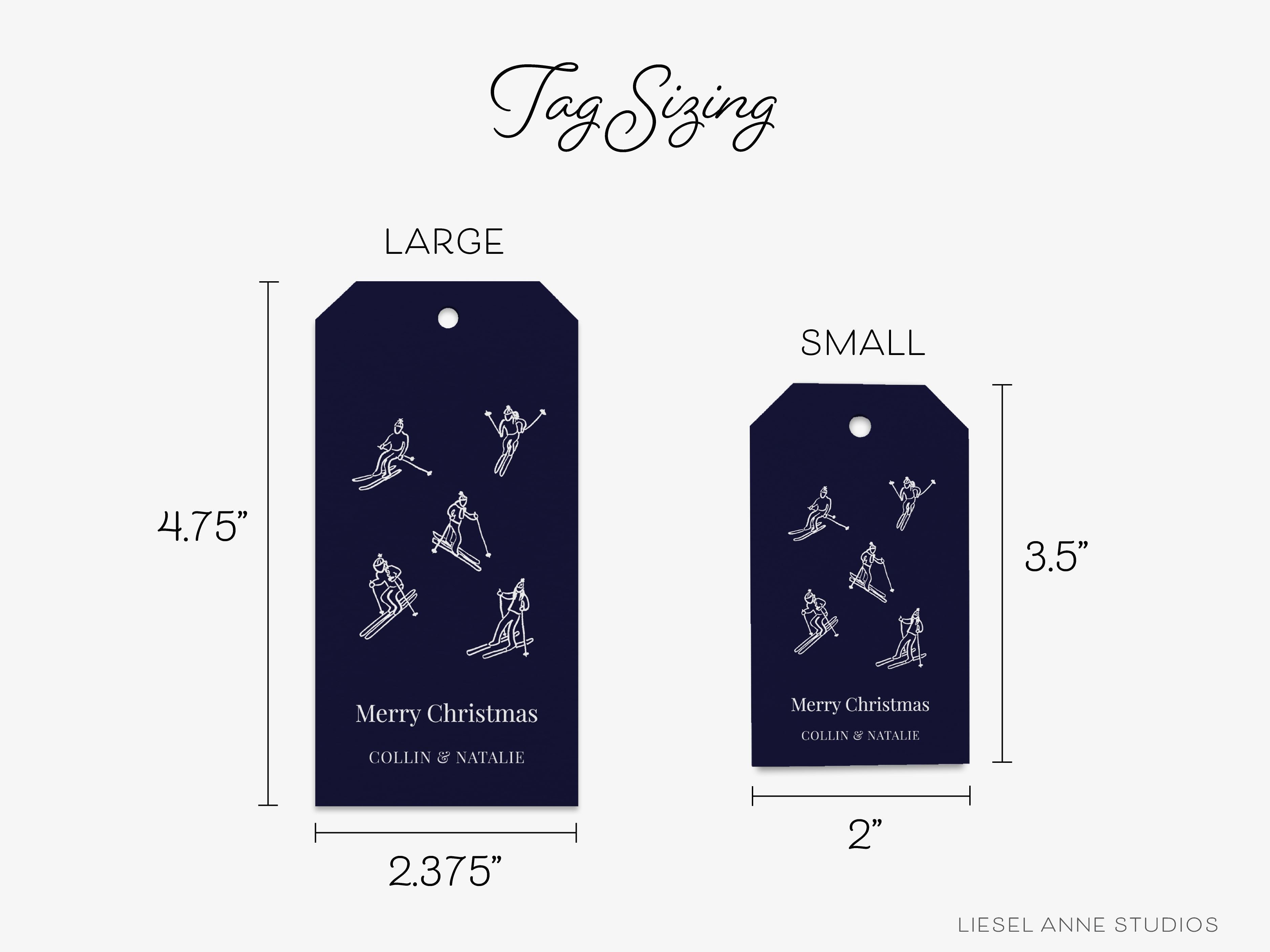 Personalized Après Ski Navy Skier Gift Tags-These gift tags come in sets, hole-punched with white twine and feature our hand-painted watercolor skiers, printed in the USA on 120lb textured stock. They make great tags for gifting or gifts for the Après ski lover in your life.-The Singing Little Bird
