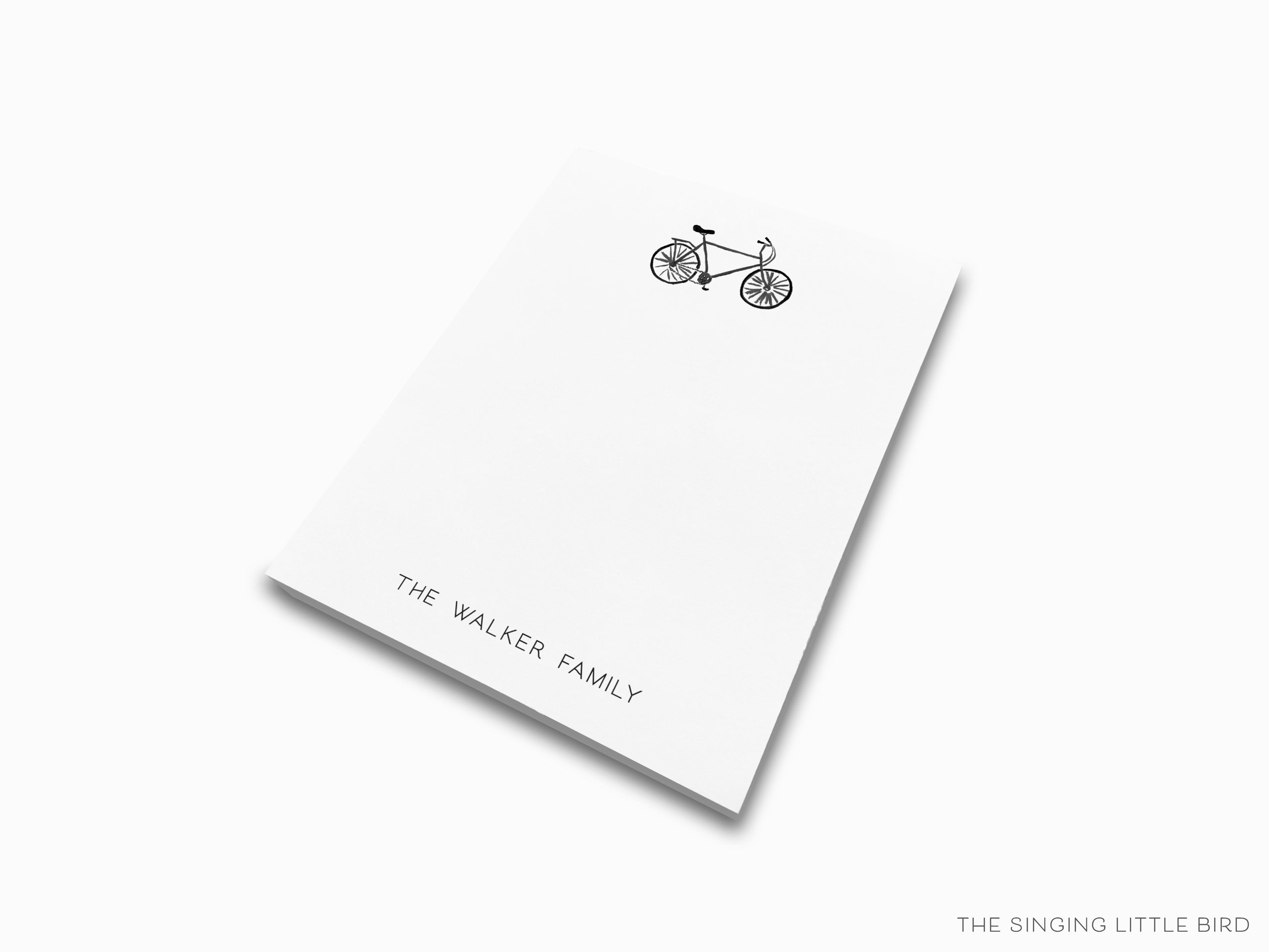 Personalized Bicycle Notepad-These personalized notepads feature our hand-painted watercolor bicycle, printed in the USA on a beautiful smooth stock. You choose which size you want (or bundled together for a beautiful gift set) and makes a great gift for the checklist and bike lover in your life.-The Singing Little Bird