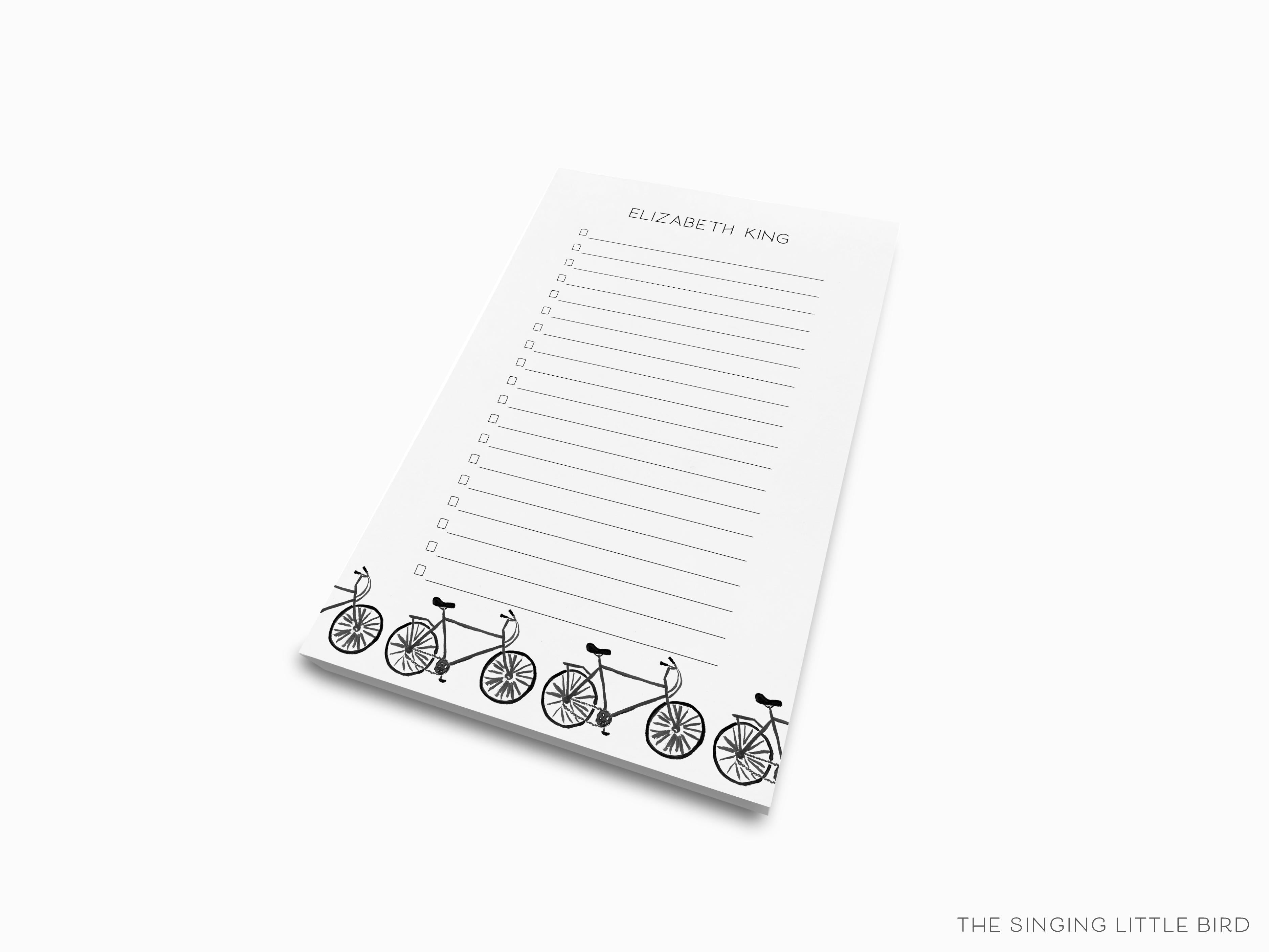 Personalized Bicycle Notepad-These personalized notepads feature our hand-painted watercolor bicycle, printed in the USA on a beautiful smooth stock. You choose which size you want (or bundled together for a beautiful gift set) and makes a great gift for the checklist and bike lover in your life.-The Singing Little Bird