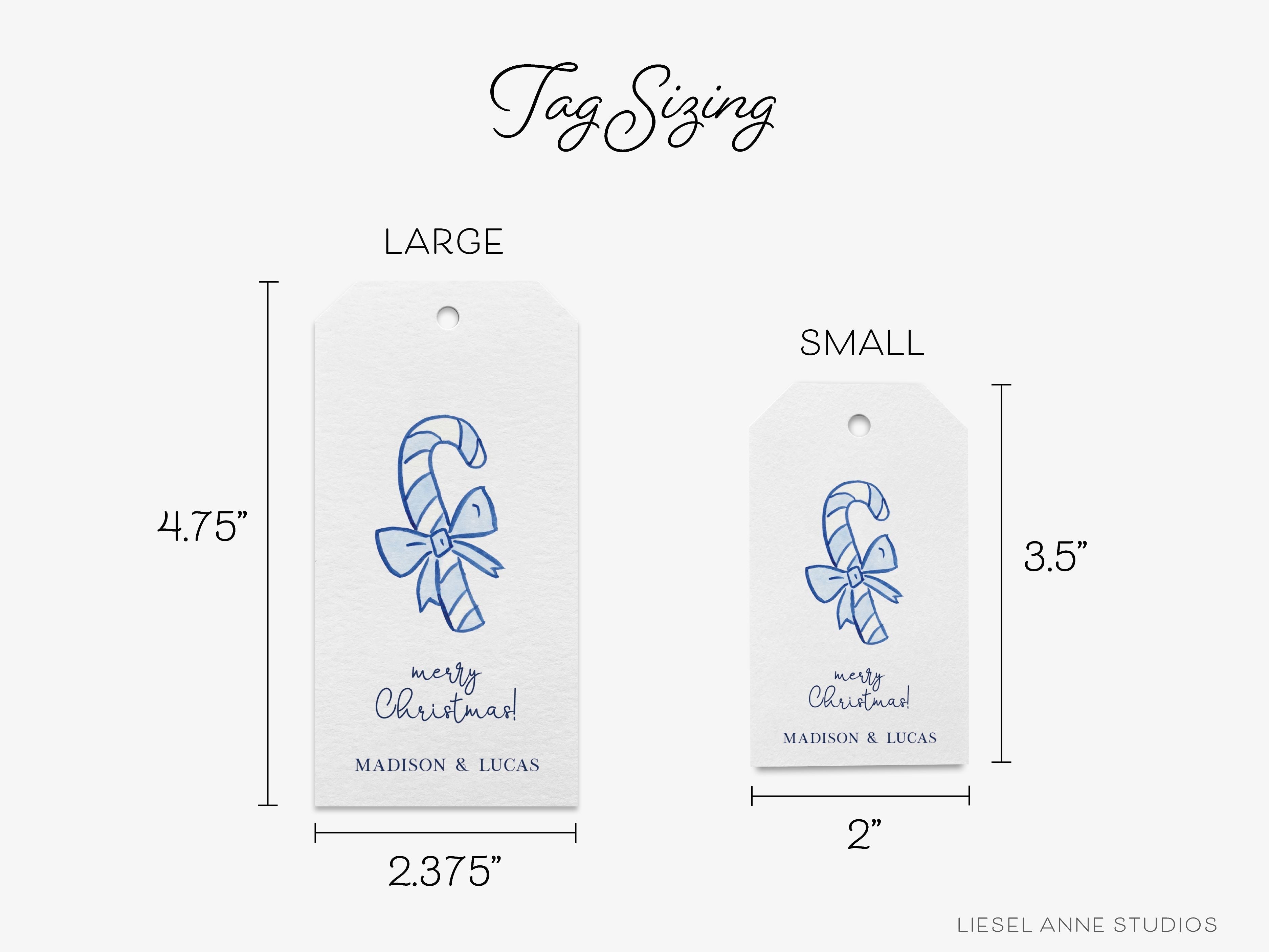 Personalized Blue Candy Cane Gift Tags-These gift tags come in sets, hole-punched with white twine and feature our hand-painted watercolor candy cane, printed in the USA on 120lb textured stock. They make great tags for gifting or gifts for the holiday lover in your life.-The Singing Little Bird