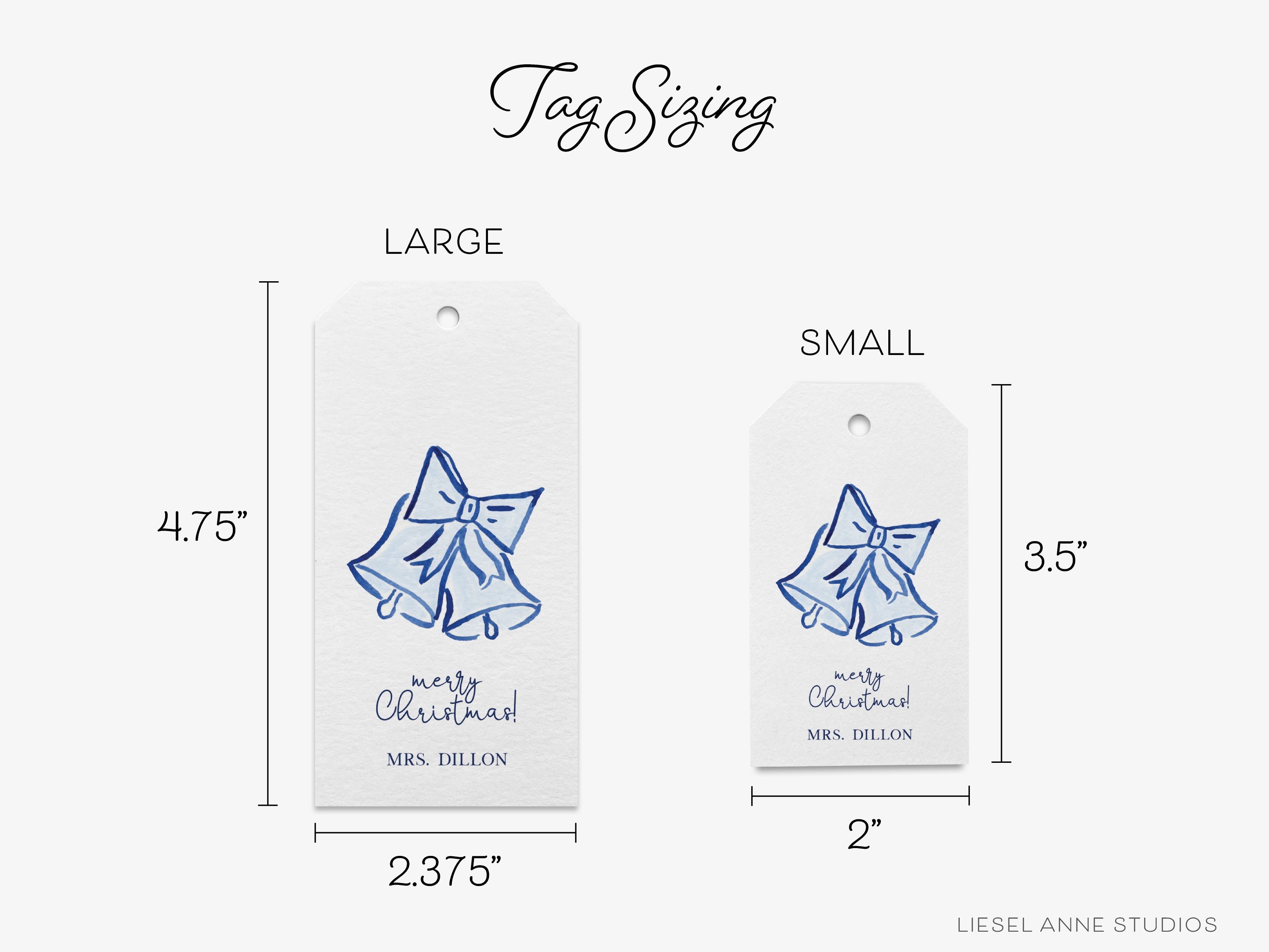 Personalized Blue Christmas Bells Gift Tags-These gift tags come in sets, hole-punched with white twine and feature our hand-painted watercolor bells, printed in the USA on 120lb textured stock. They make great tags for gifting or gifts for the holiday lover in your life.-The Singing Little Bird