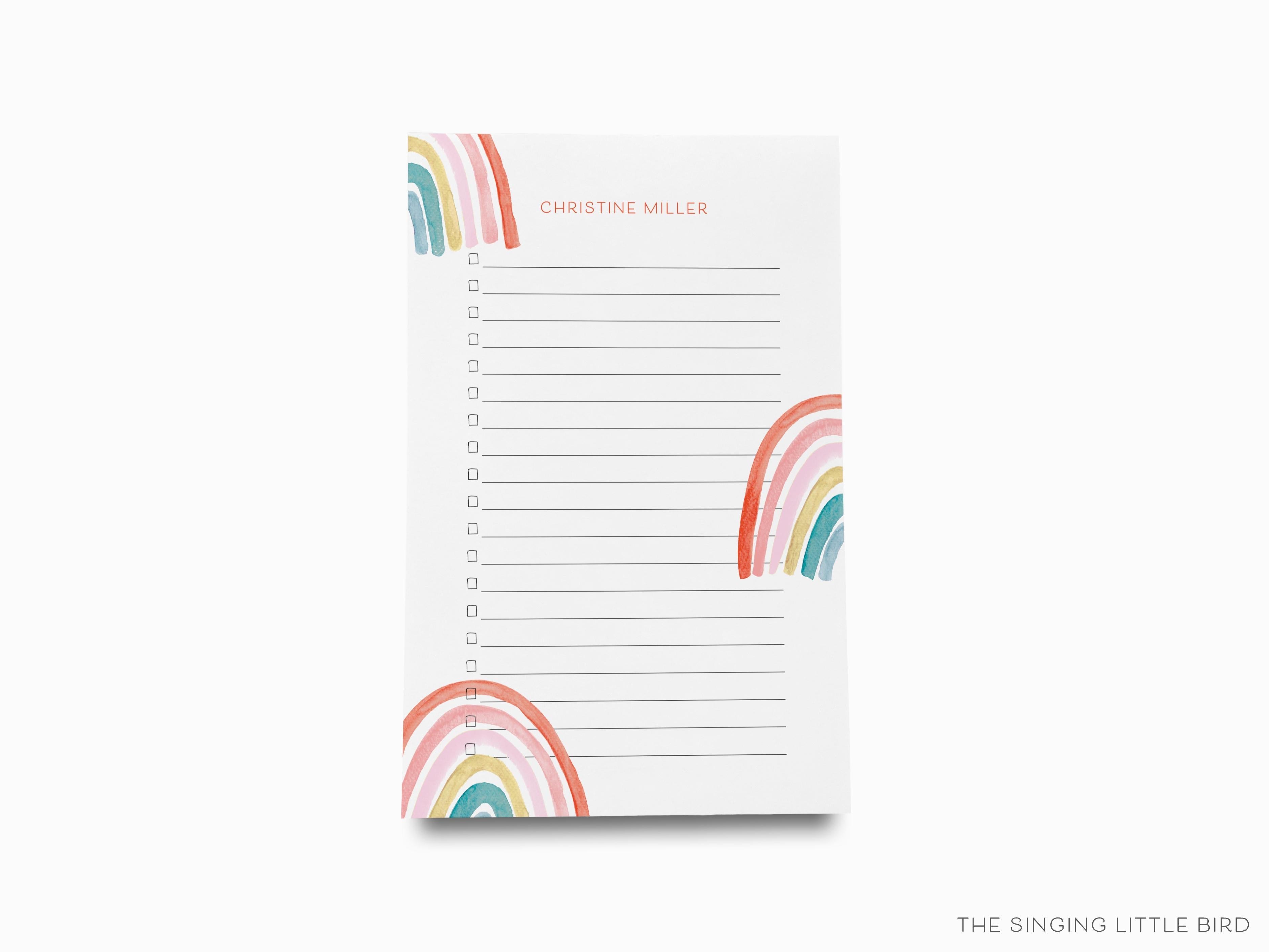 Personalized Boho Rainbow Notepad-These personalized notepads feature our hand-painted watercolor boho rainbow, printed in the USA on a beautiful smooth stock. You choose which size you want (or bundled together for a beautiful gift set) and makes a great gift for the checklist and boho lover in your life.-The Singing Little Bird