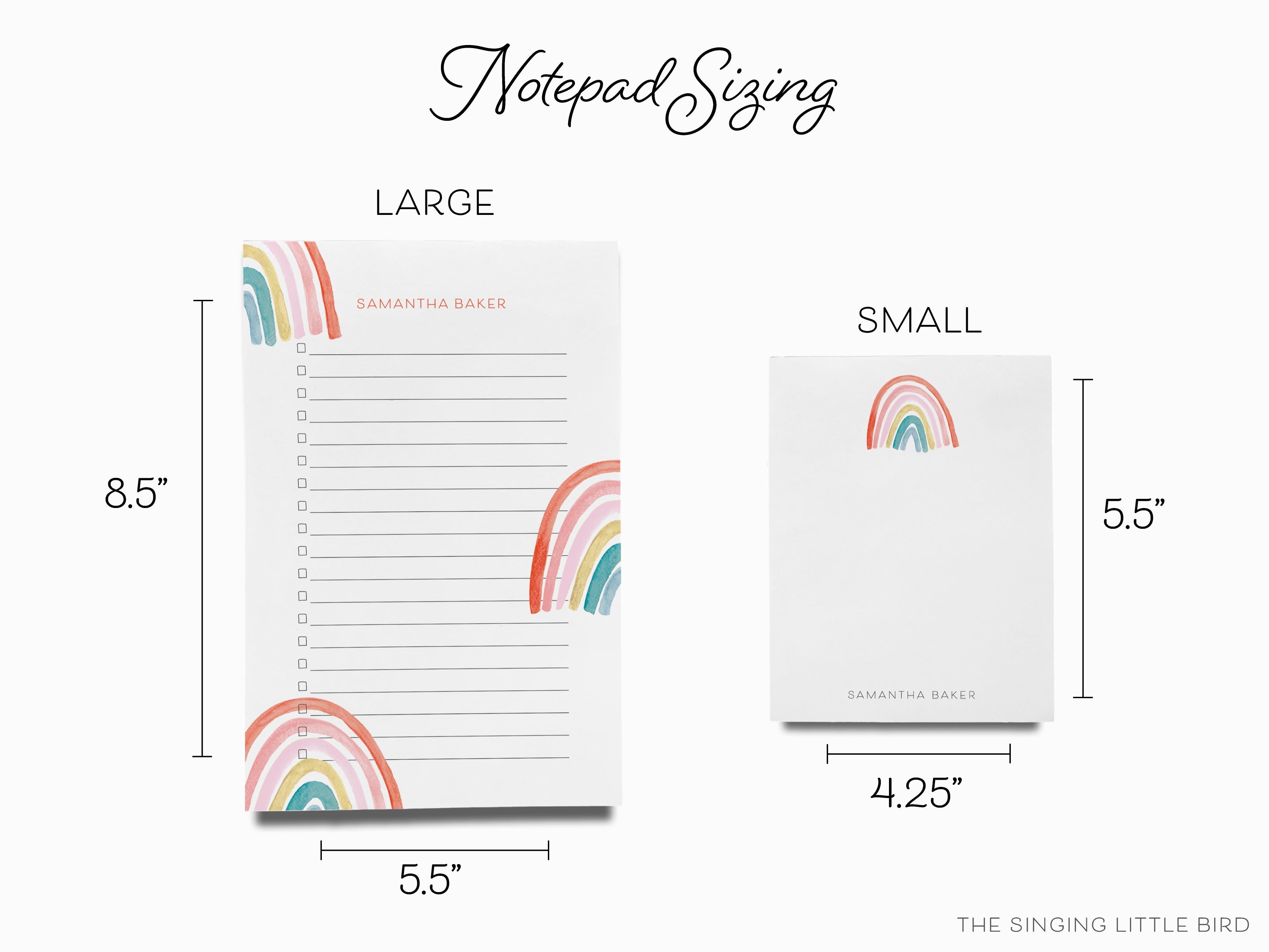 Personalized Boho Rainbow Notepad-These personalized notepads feature our hand-painted watercolor boho rainbow, printed in the USA on a beautiful smooth stock. You choose which size you want (or bundled together for a beautiful gift set) and makes a great gift for the checklist and boho lover in your life.-The Singing Little Bird