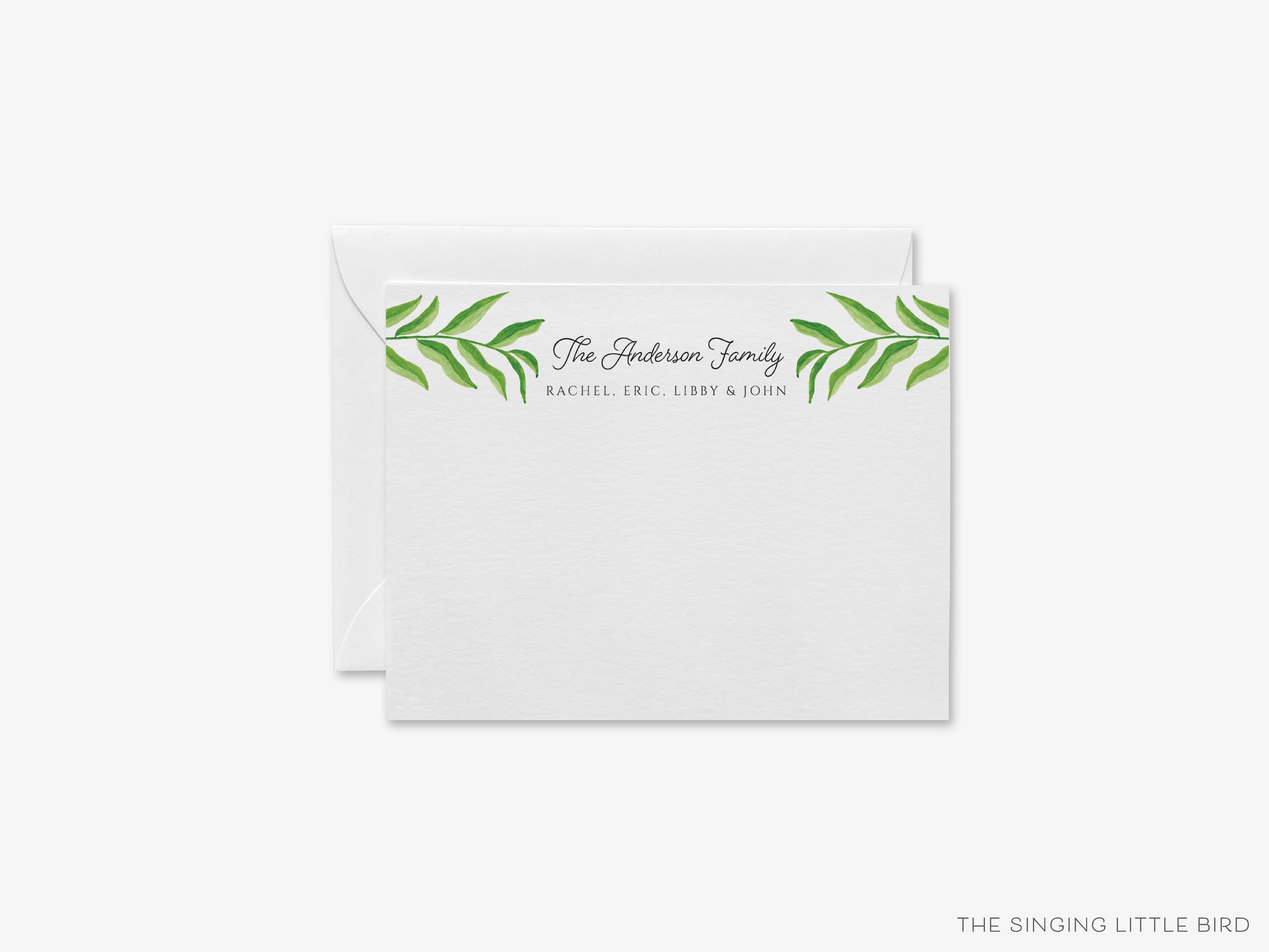Personalized Branch Family Flat Notes-These personalized flat notecards are 4.25x5.5 and feature our hand-painted watercolor , printed in tree branch the USA on 120lb textured stock. They come with your choice of envelopes and make great thank yous and gifts for the plant lover in your life.-The Singing Little Bird