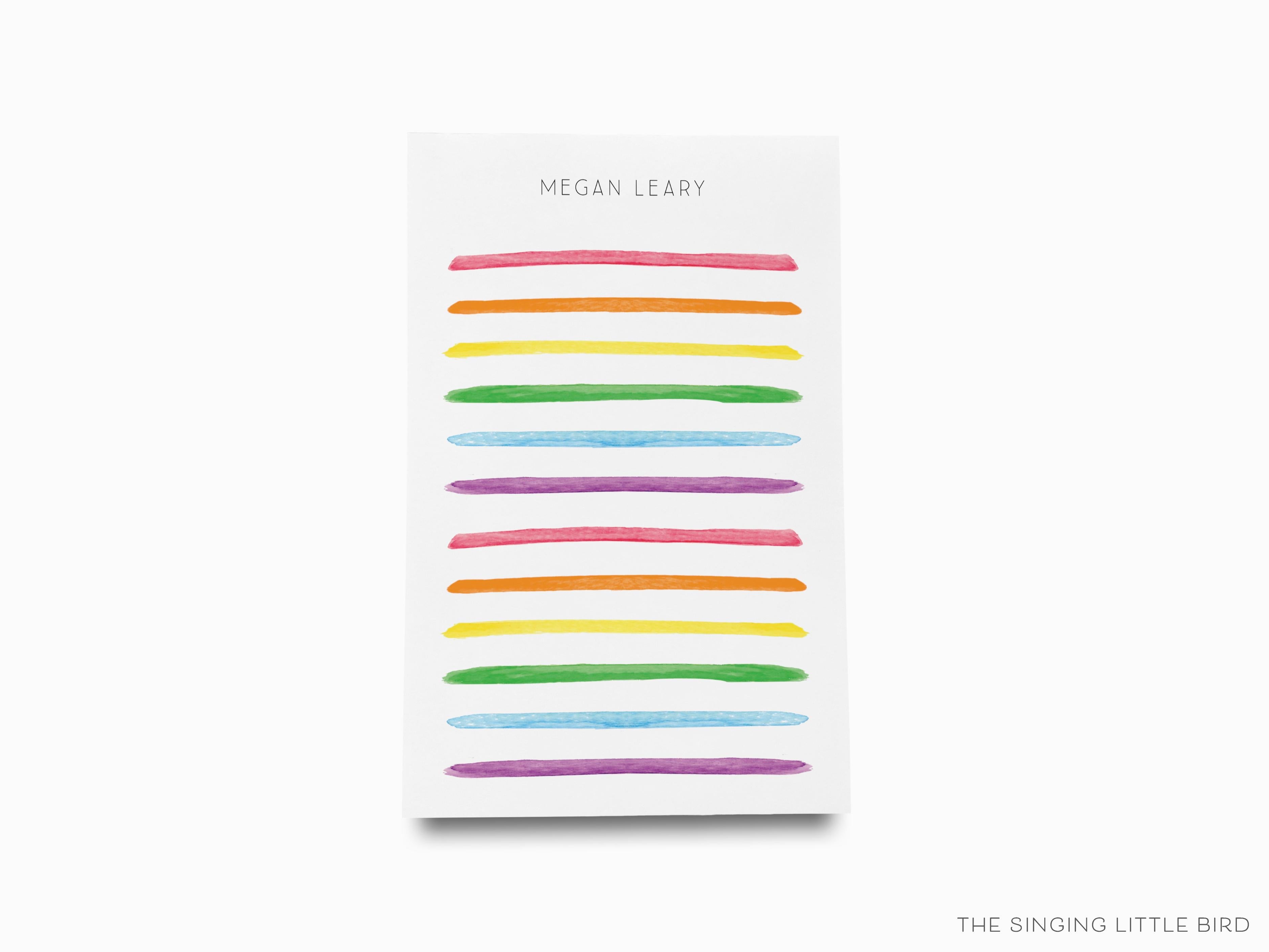 Personalized Bright Rainbow Notepad-These personalized notepads feature our hand-painted watercolor rainbow, printed in the USA on a beautiful smooth stock. You choose which size you want (or bundled together for a beautiful gift set) and makes a great gift for the checklist and rainbow lover in your life.-The Singing Little Bird