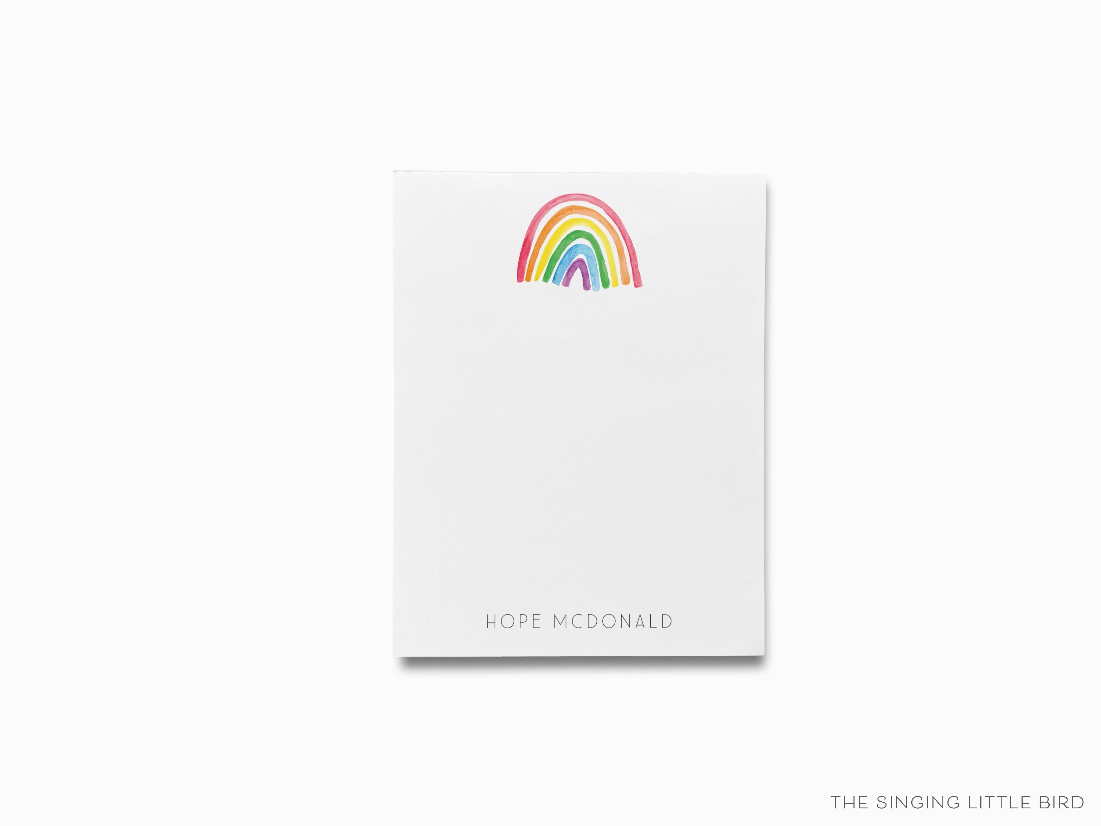 Personalized Bright Rainbow Notepad-These personalized notepads feature our hand-painted watercolor rainbow, printed in the USA on a beautiful smooth stock. You choose which size you want (or bundled together for a beautiful gift set) and makes a great gift for the checklist and rainbow lover in your life.-The Singing Little Bird