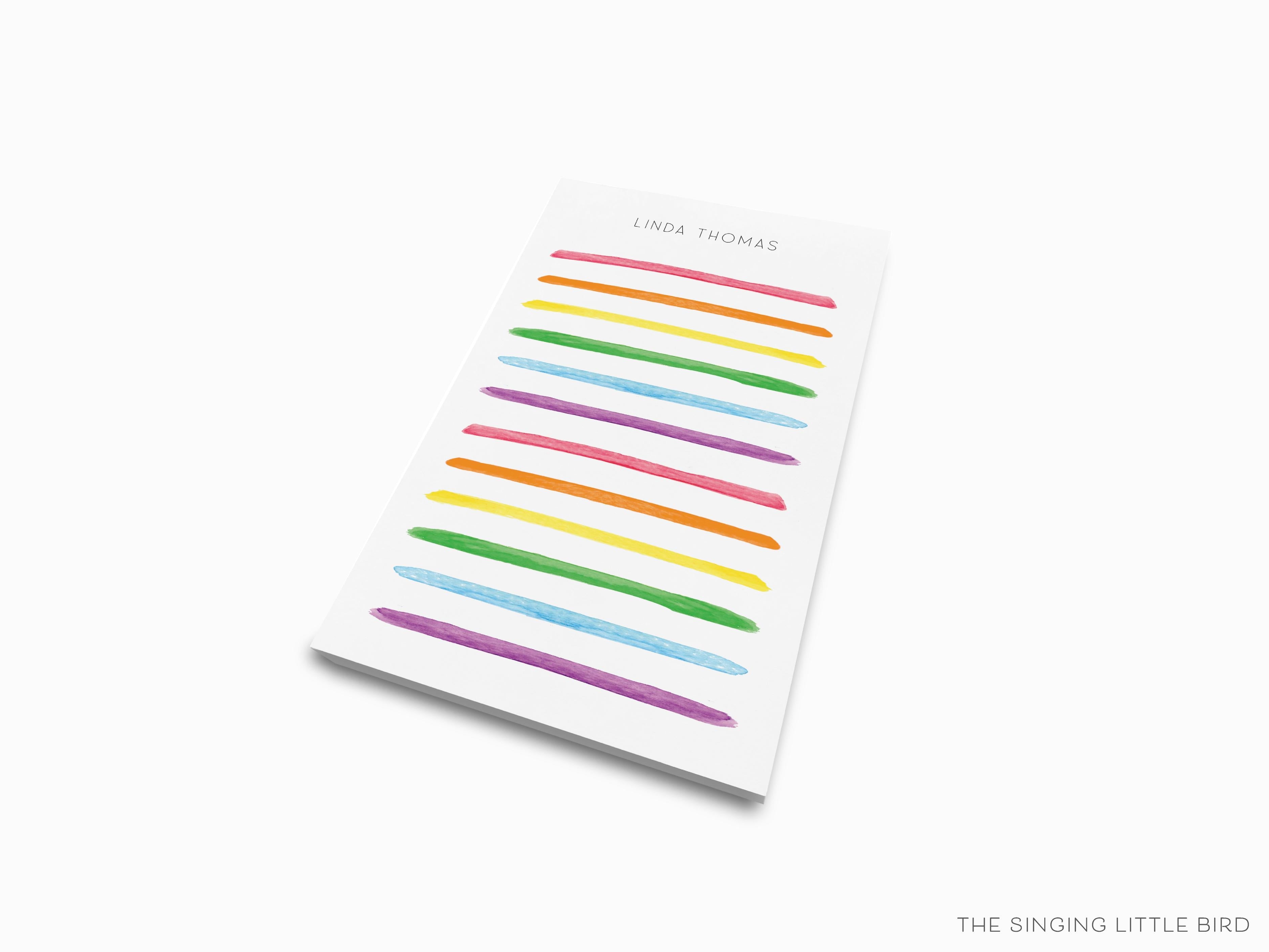 Personalized Bright Rainbow Notepad-These personalized notepads feature our hand-painted watercolor rainbow, printed in the USA on a beautiful smooth stock. You choose which size you want (or bundled together for a beautiful gift set) and makes a great gift for the checklist and rainbow lover in your life.-The Singing Little Bird