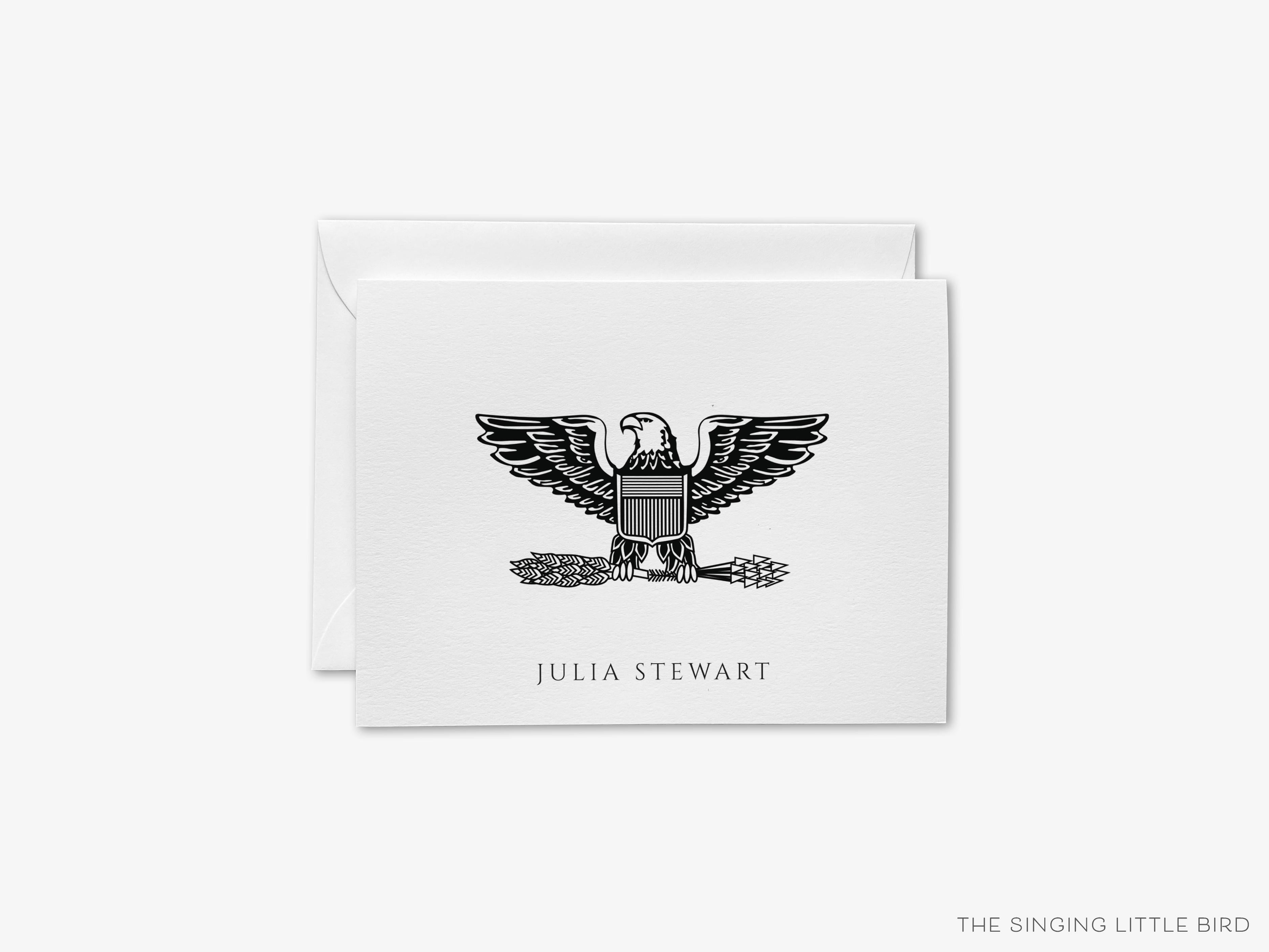 Personalized Captain Colonel Cards-These folded greeting cards are 4.25x5.5 and feature the Military Eagle Emblem, printed in the USA on 100lb textured stock. They come with a White or Kraft envelope and make a great just because card for the military lover in your life.-The Singing Little Bird