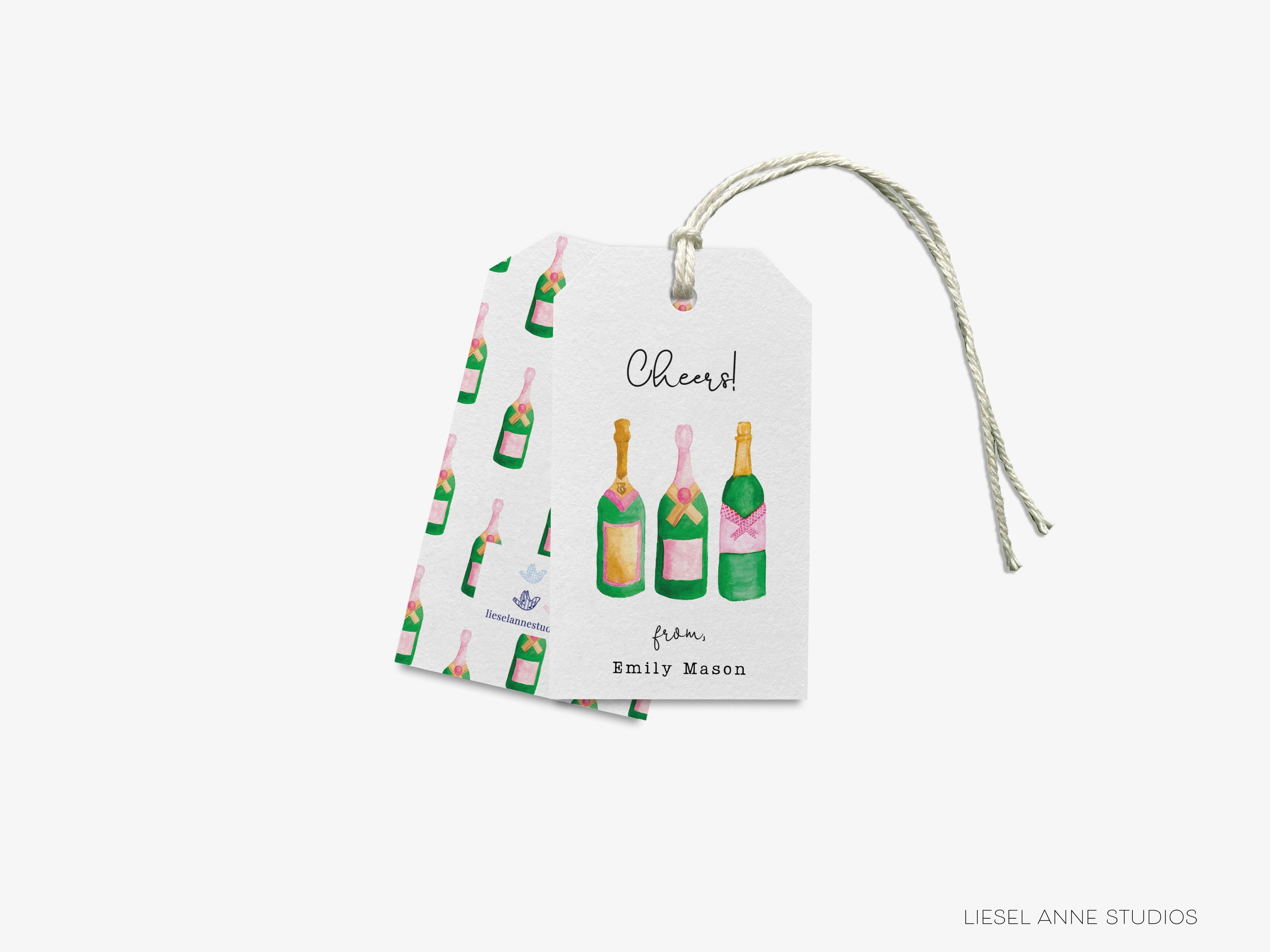 Personalized Champagne Bottle Gift Tags-These gift tags come in sets, hole-punched with white twine and feature our hand-painted watercolor champagne bottles, printed in the USA on 120lb textured stock. They make great tags for gifting or gifts for the cocktail lover in your life.-The Singing Little Bird
