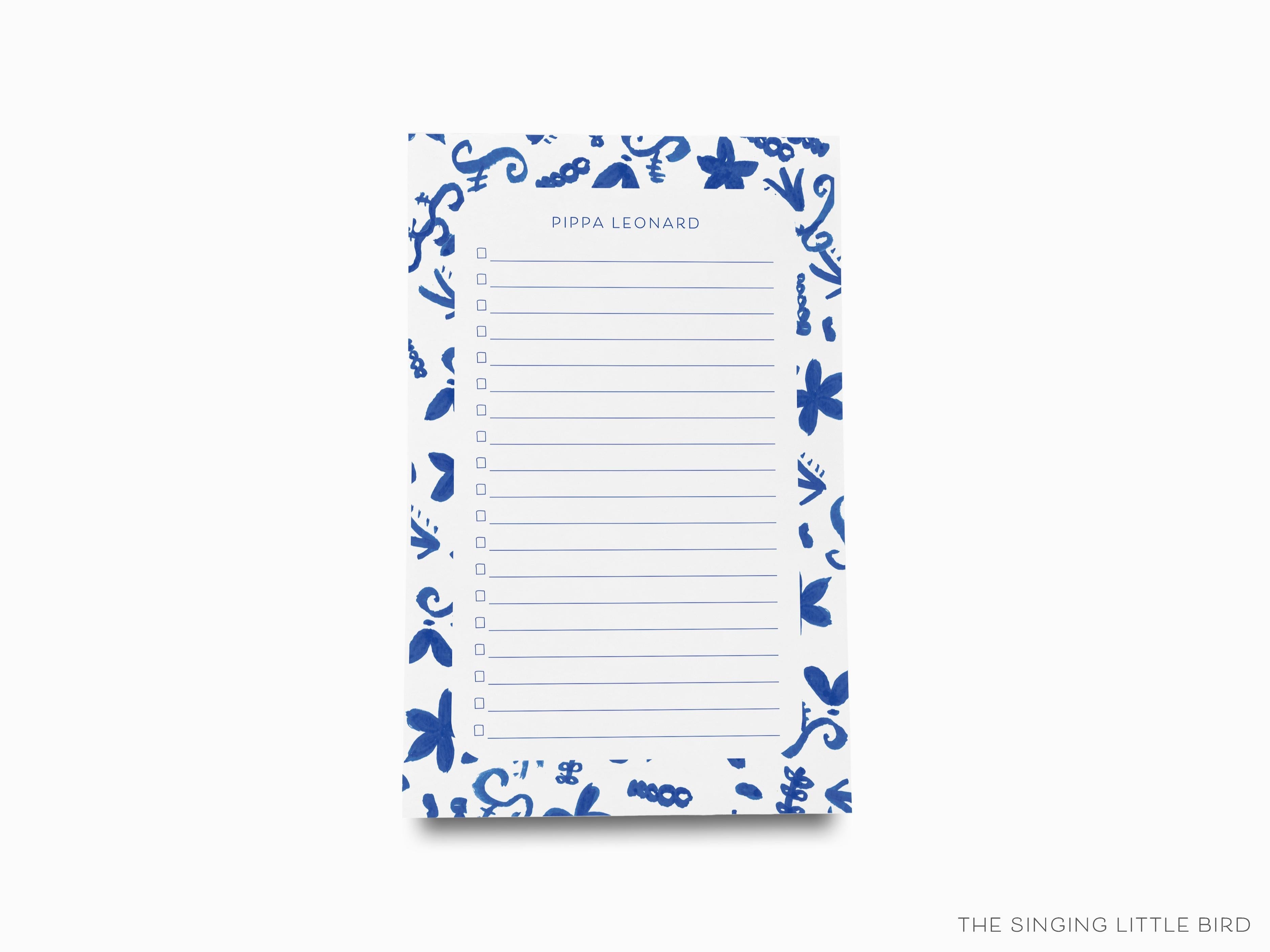 Personalized Chinoiserie Notepad-These personalized notepads feature our hand-painted watercolor floral pattern, printed in the USA on a beautiful smooth stock. You choose which size you want (or bundled together for a beautiful gift set) and makes a great gift for the checklist and chinoiserie lover in your life.-The Singing Little Bird