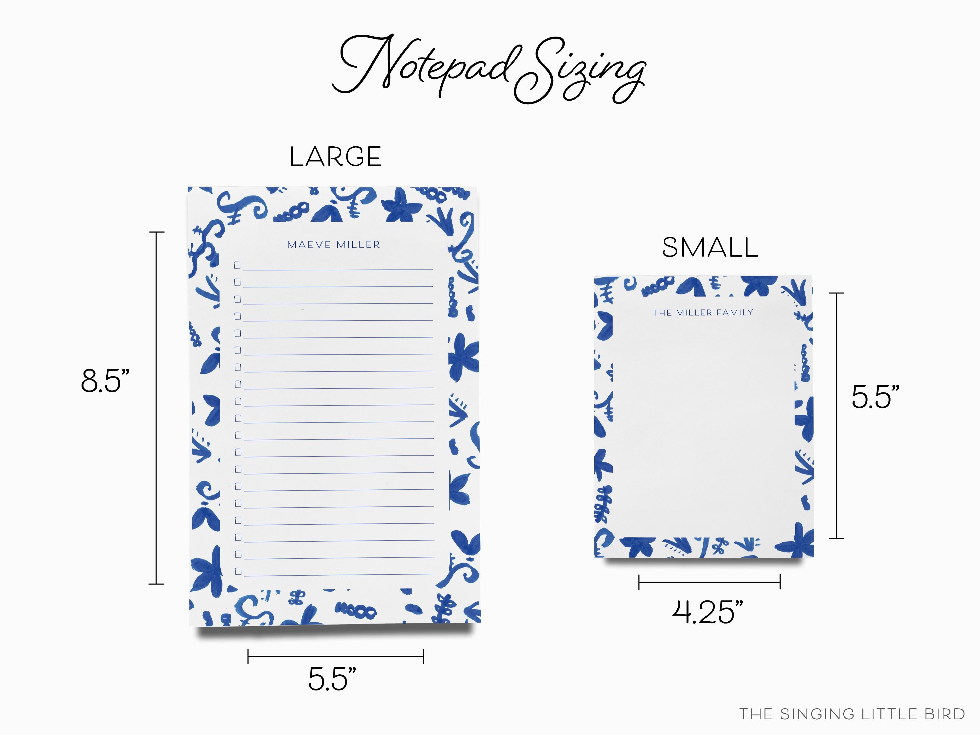 Personalized Chinoiserie Notepad-These personalized notepads feature our hand-painted watercolor floral pattern, printed in the USA on a beautiful smooth stock. You choose which size you want (or bundled together for a beautiful gift set) and makes a great gift for the checklist and chinoiserie lover in your life.-The Singing Little Bird