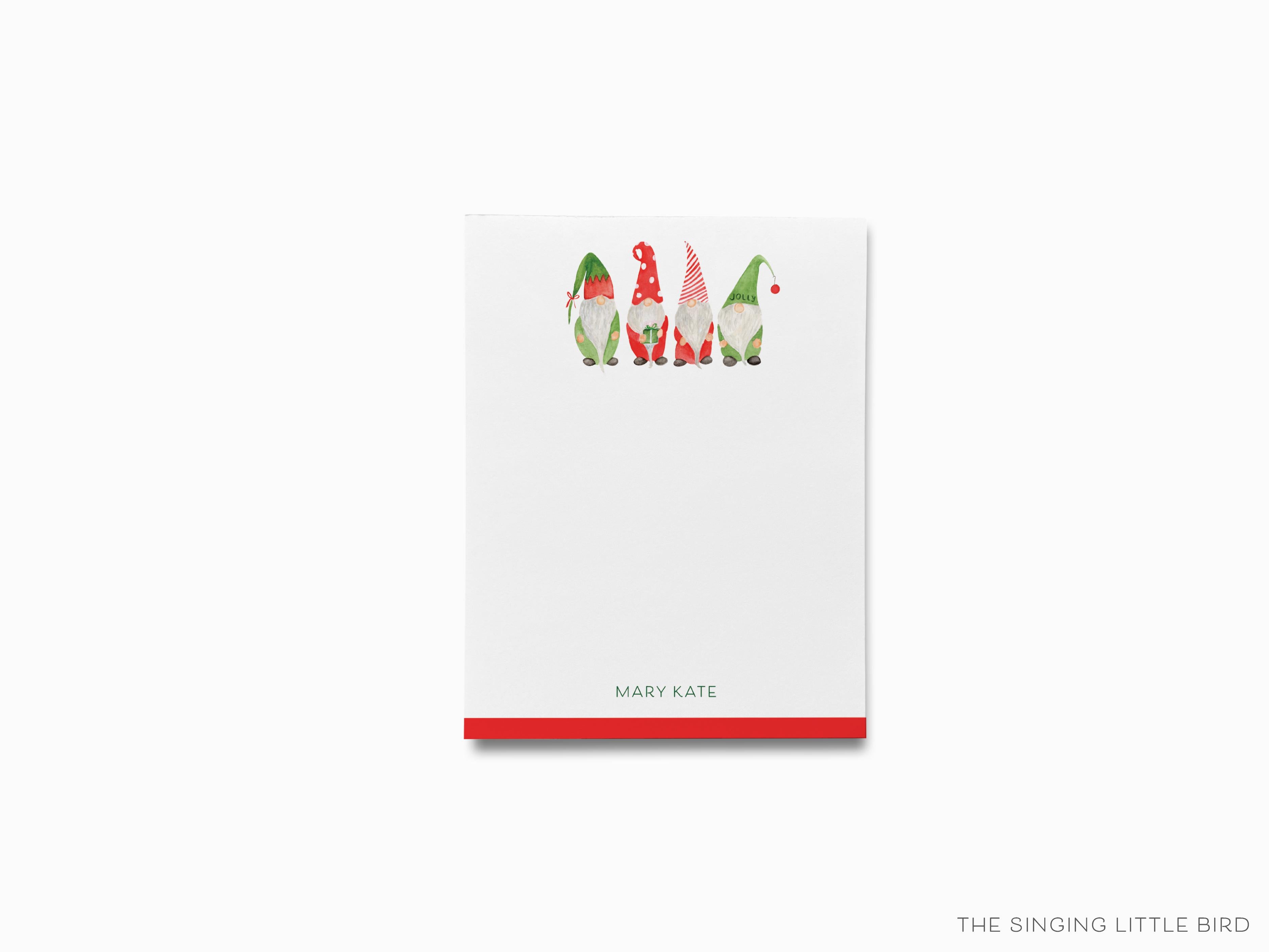Personalized Christmas Gnomes Notepad-These personalized notepads feature our hand-painted watercolor Gnomes, printed in the USA on a beautiful smooth stock. You choose which size you want (or bundled together for a beautiful gift set) and makes a great gift for the checklist and Christmas and gnome lover in your life.-The Singing Little Bird