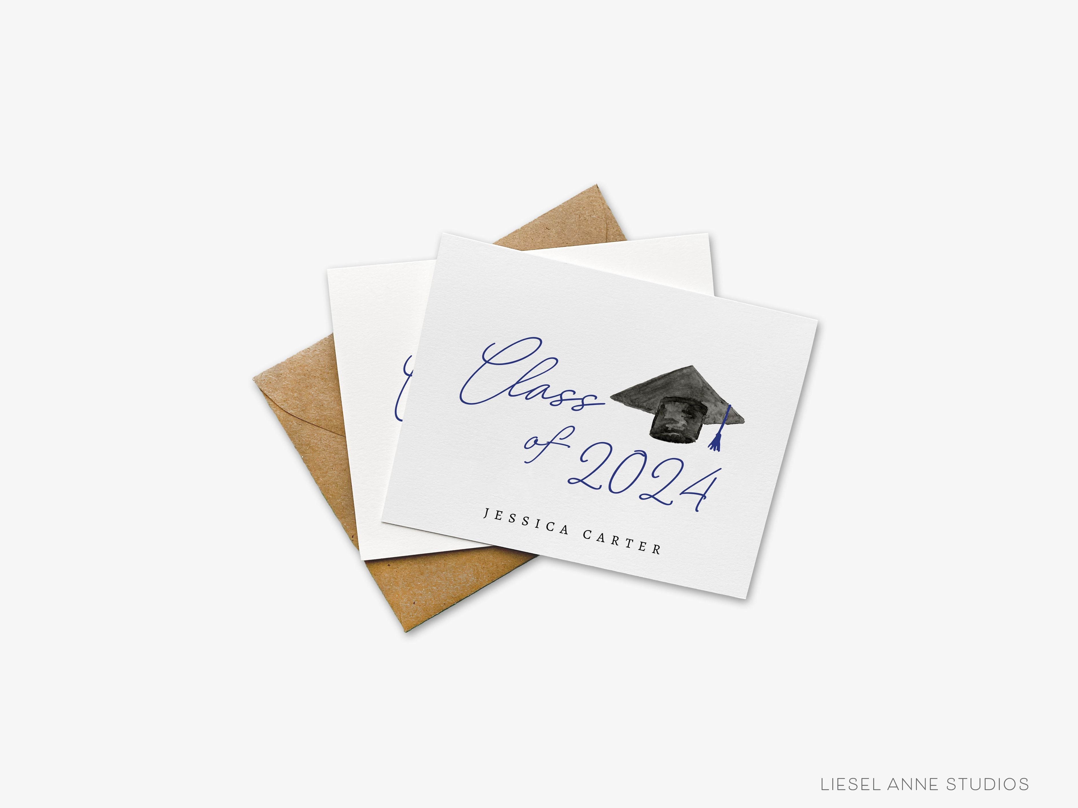 Personalized Class of Graduation Greeting Cards-These folded greeting cards are 4.25x5.5 and feature our hand-painted graduation cap, printed in the USA on 100lb textured stock. They come with a White or Kraft envelope and make a great thank you card for the graduate in your life.-The Singing Little Bird