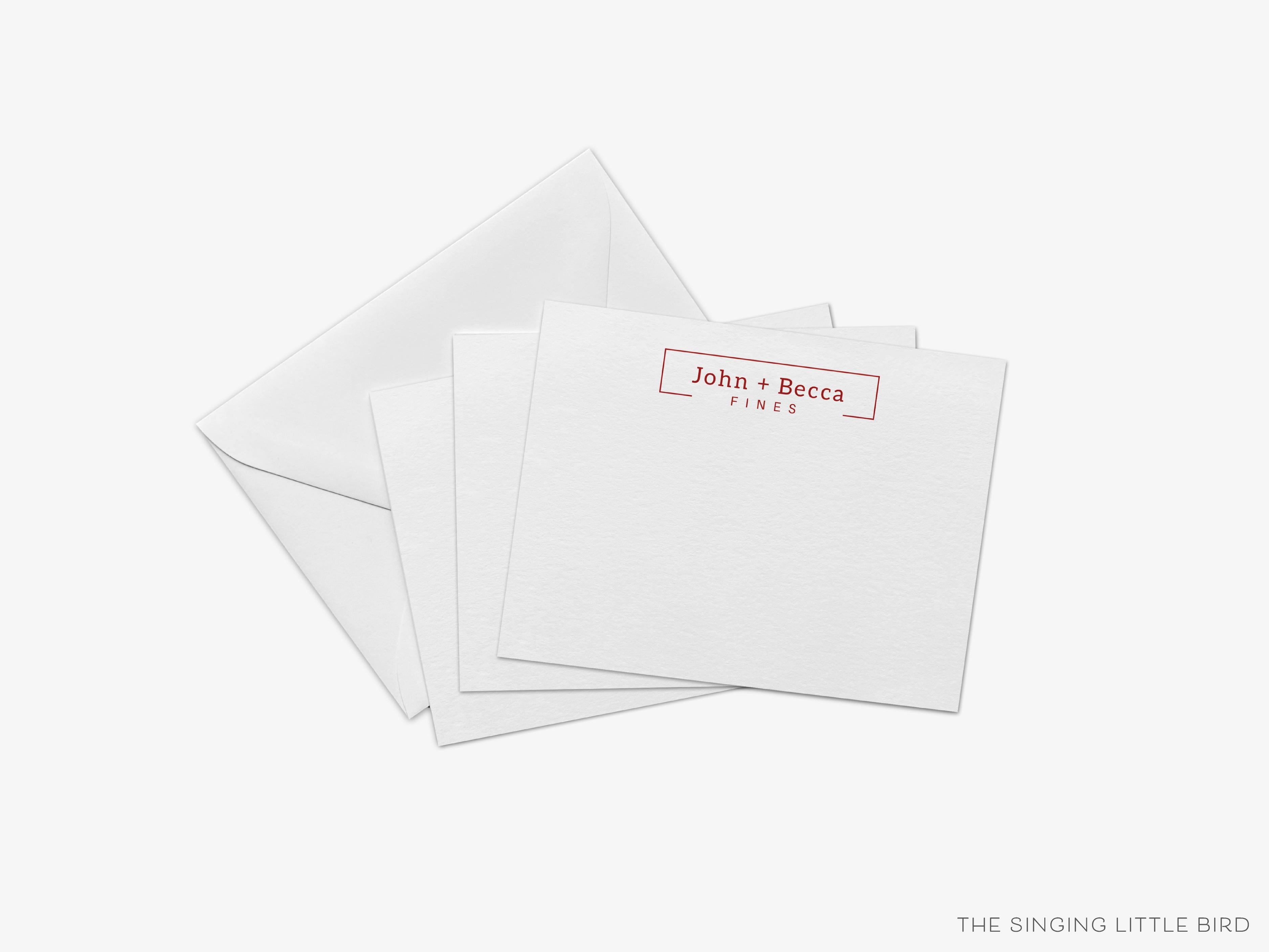 Personalized Couples Flat Notes-These personalized flat notecards are 4.25x5.5 and feature our modern print, printed in the USA on 120lb textured stock. They come with your choice of envelopes and make great thank yous and gifts for the moder couple in your life.-The Singing Little Bird