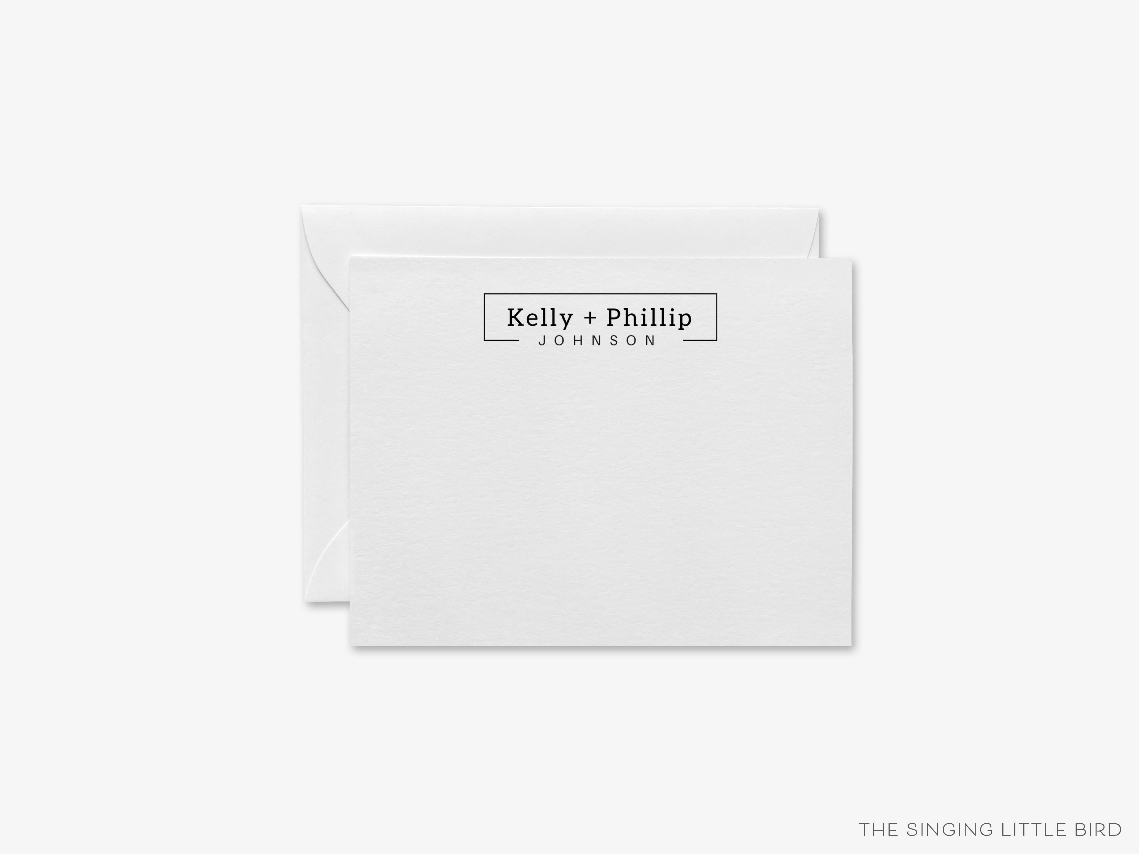 Personalized Couples Flat Notes-These personalized flat notecards are 4.25x5.5 and feature our modern print, printed in the USA on 120lb textured stock. They come with your choice of envelopes and make great thank yous and gifts for the moder couple in your life.-The Singing Little Bird