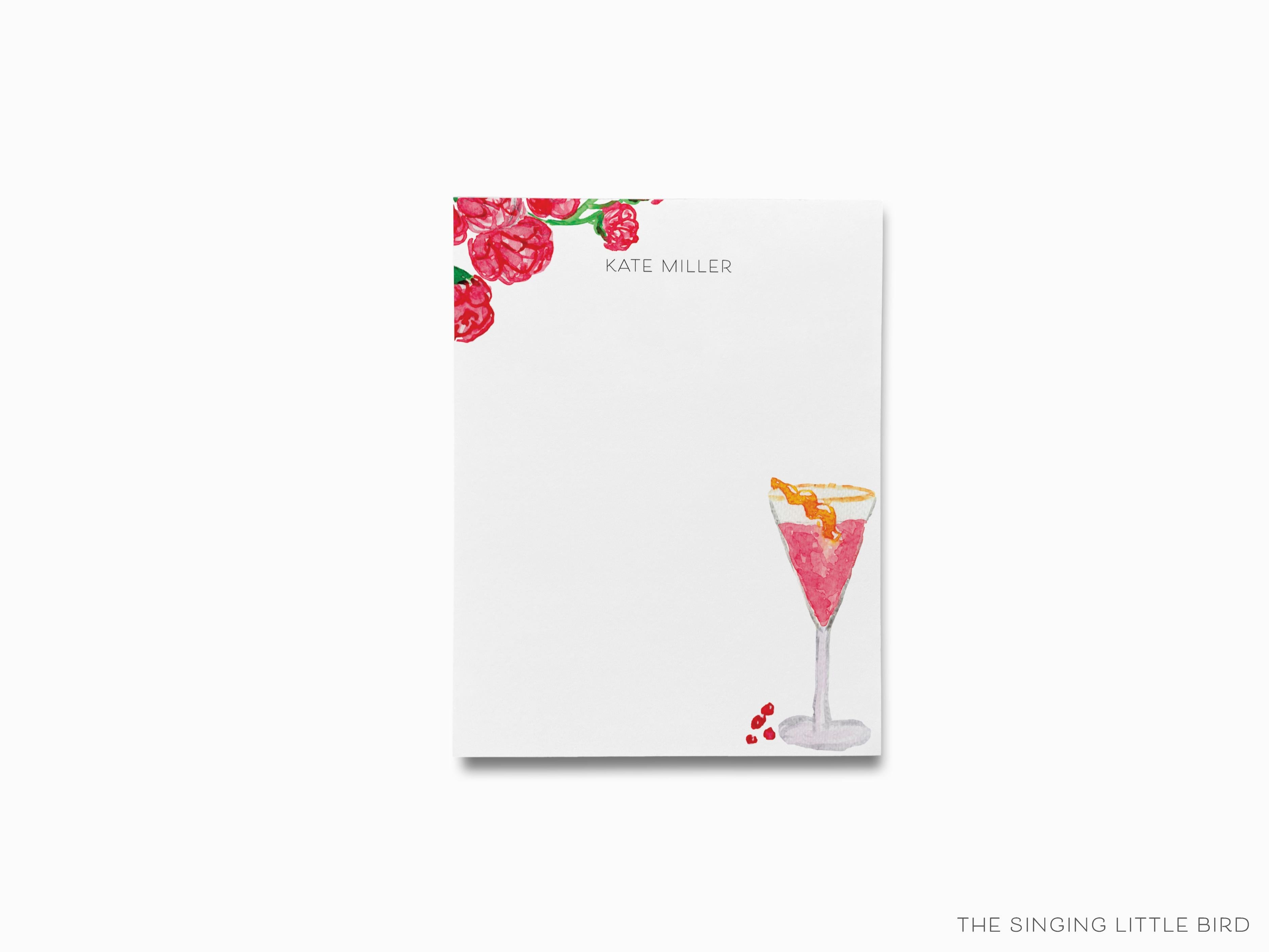 Personalized Cranberry Fizz Cocktail Notepad-These personalized notepads feature our hand-painted watercolor flowers and cocktail, printed in the USA on a beautiful smooth stock. You choose which size you want (or bundled together for a beautiful gift set) and makes a great gift for the checklist and cocktail lover in your life.-The Singing Little Bird