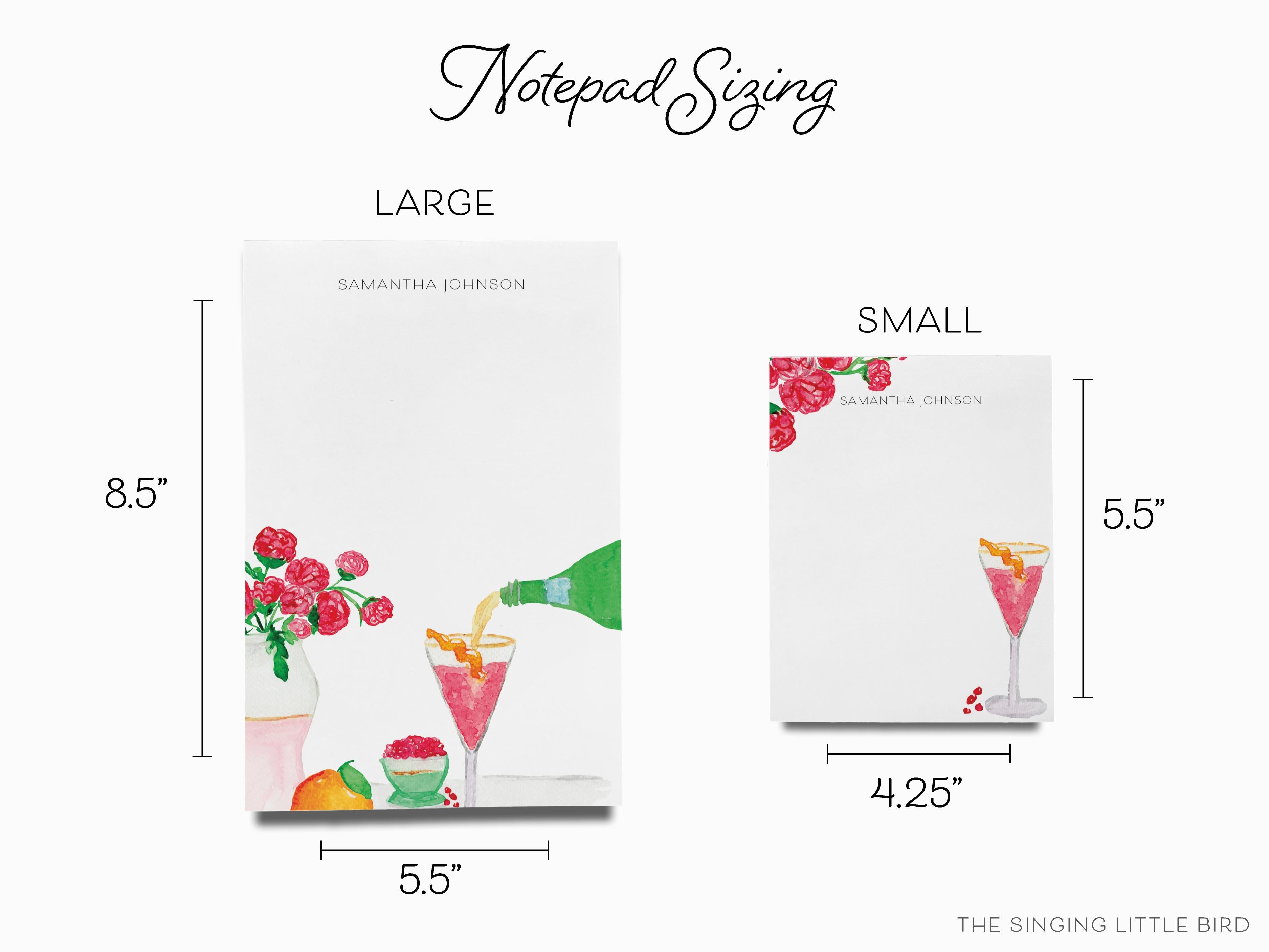 Personalized Cranberry Fizz Cocktail Notepad-These personalized notepads feature our hand-painted watercolor flowers and cocktail, printed in the USA on a beautiful smooth stock. You choose which size you want (or bundled together for a beautiful gift set) and makes a great gift for the checklist and cocktail lover in your life.-The Singing Little Bird
