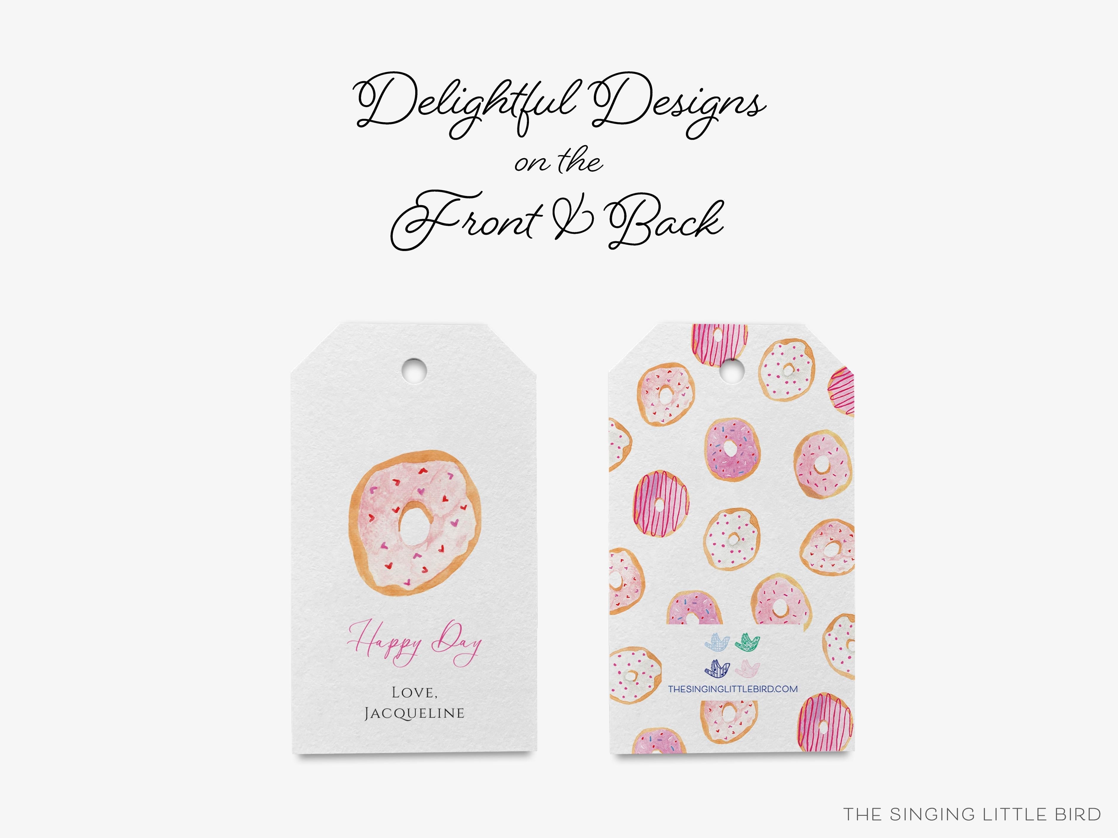 Personalized Donut Gift Tags-These gift tags come in sets, hole-punched with white twine and feature our hand-painted watercolor donuts, printed in the USA on 120lb textured stock. They make great tags for gifting or gifts for the sweet tooth lover in your life.-The Singing Little Bird