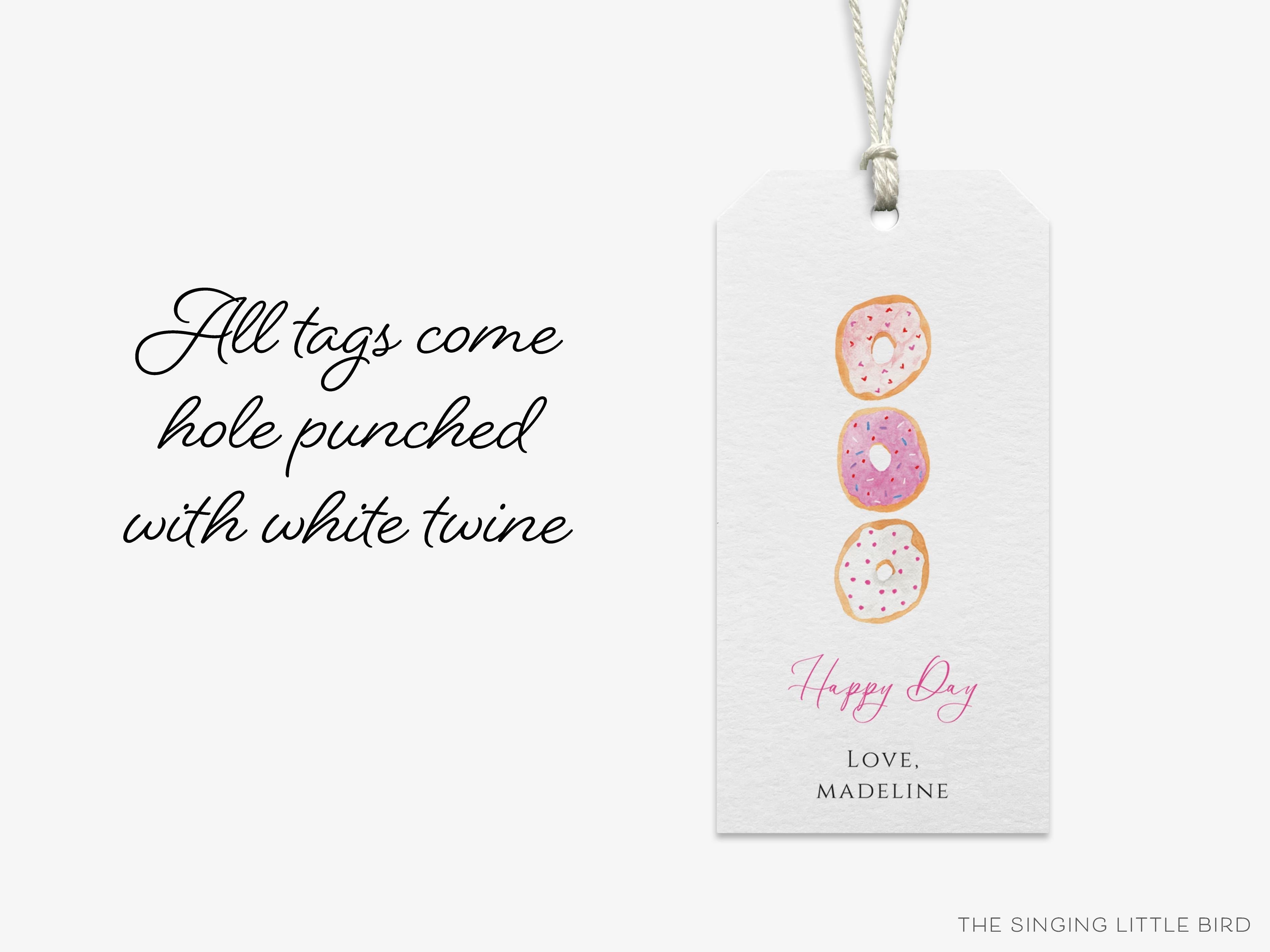 Personalized Donut Gift Tags-These gift tags come in sets, hole-punched with white twine and feature our hand-painted watercolor donuts, printed in the USA on 120lb textured stock. They make great tags for gifting or gifts for the sweet tooth lover in your life.-The Singing Little Bird