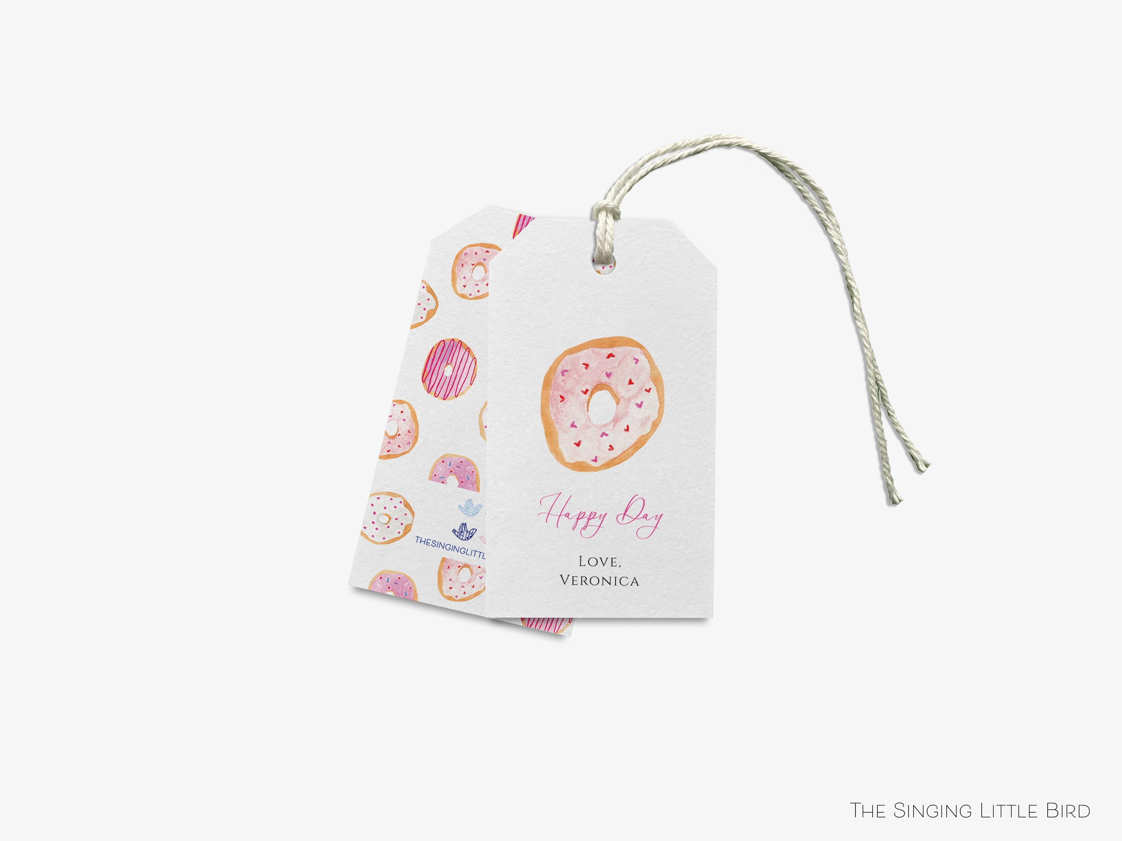 Personalized Donut Gift Tags-These gift tags come in sets, hole-punched with white twine and feature our hand-painted watercolor donuts, printed in the USA on 120lb textured stock. They make great tags for gifting or gifts for the sweet tooth lover in your life.-The Singing Little Bird