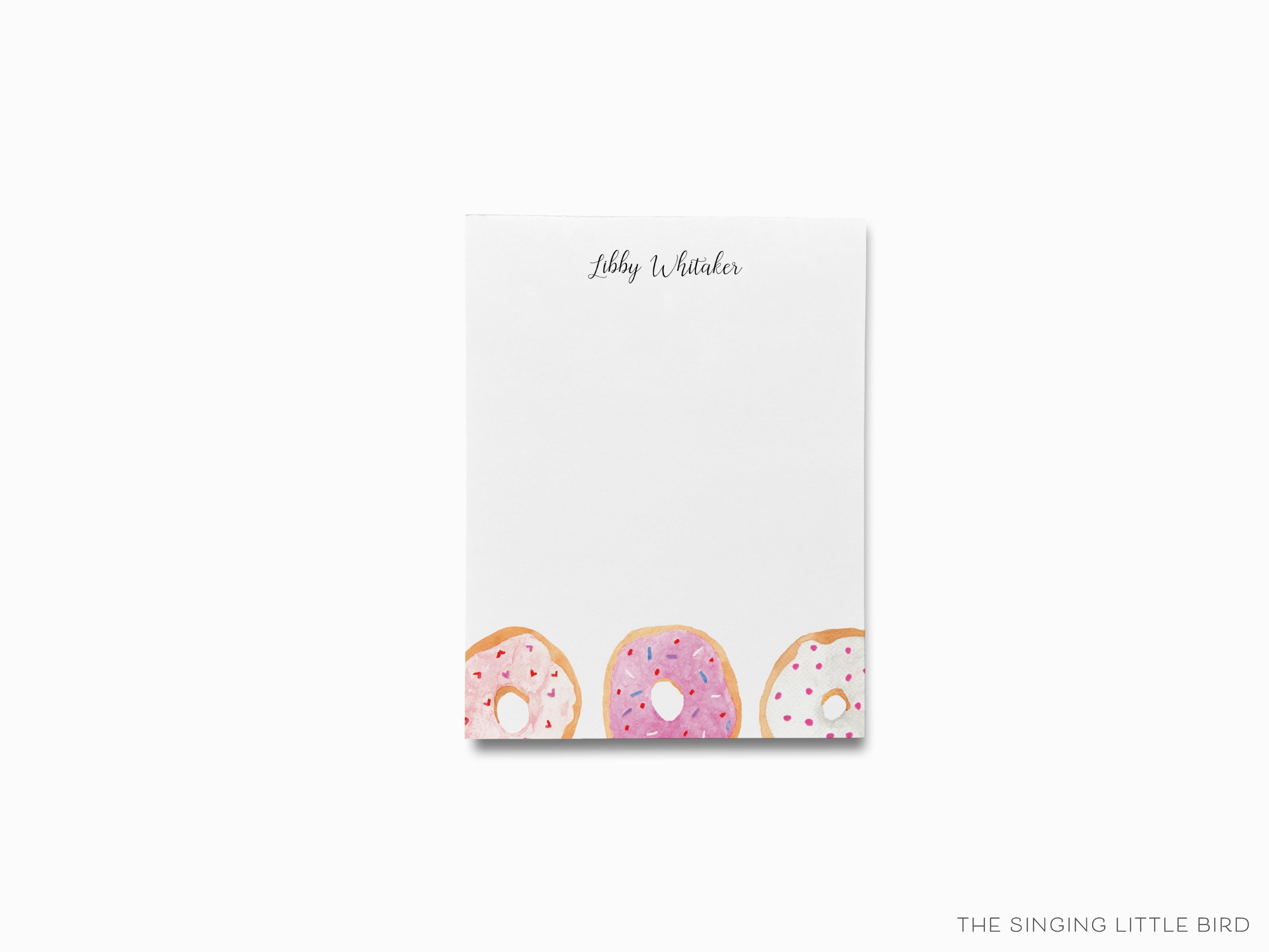 Personalized Donut Notepad-These personalized notepads feature our hand-painted watercolor donuts, printed in the USA on a beautiful smooth stock. You choose which size you want (or bundled together for a beautiful gift set) and makes a great gift for the checklist and sweet tooth lover in your life.-The Singing Little Bird