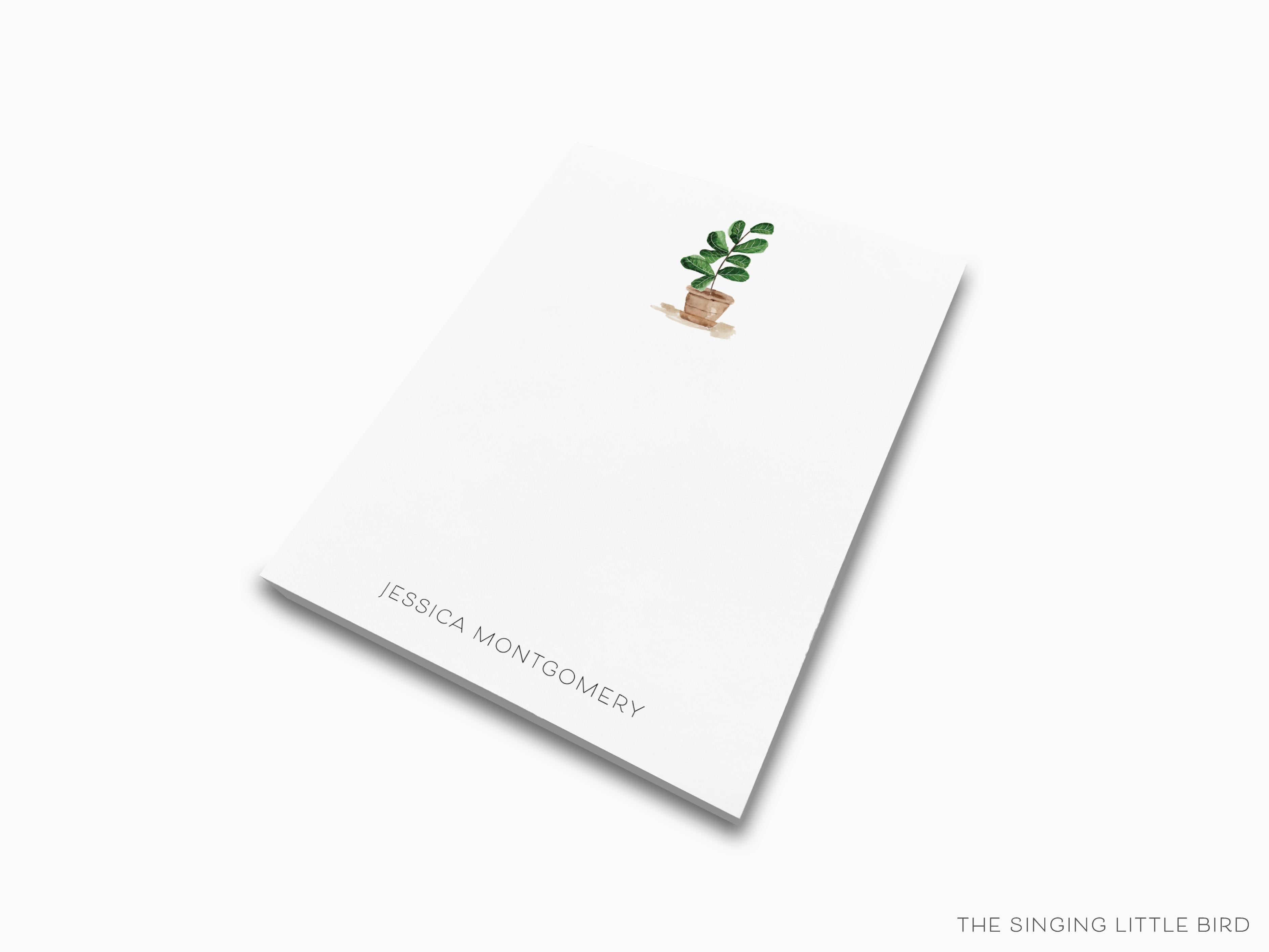 Personalized Fiddle Leaf Fig Notepad-These personalized notepads feature our hand-painted watercolor fiddle leaf fig, printed in the USA on a beautiful smooth stock. You choose which size you want (or bundled together for a beautiful gift set) and makes a great gift for the checklist and potted plant lover in your life.-The Singing Little Bird