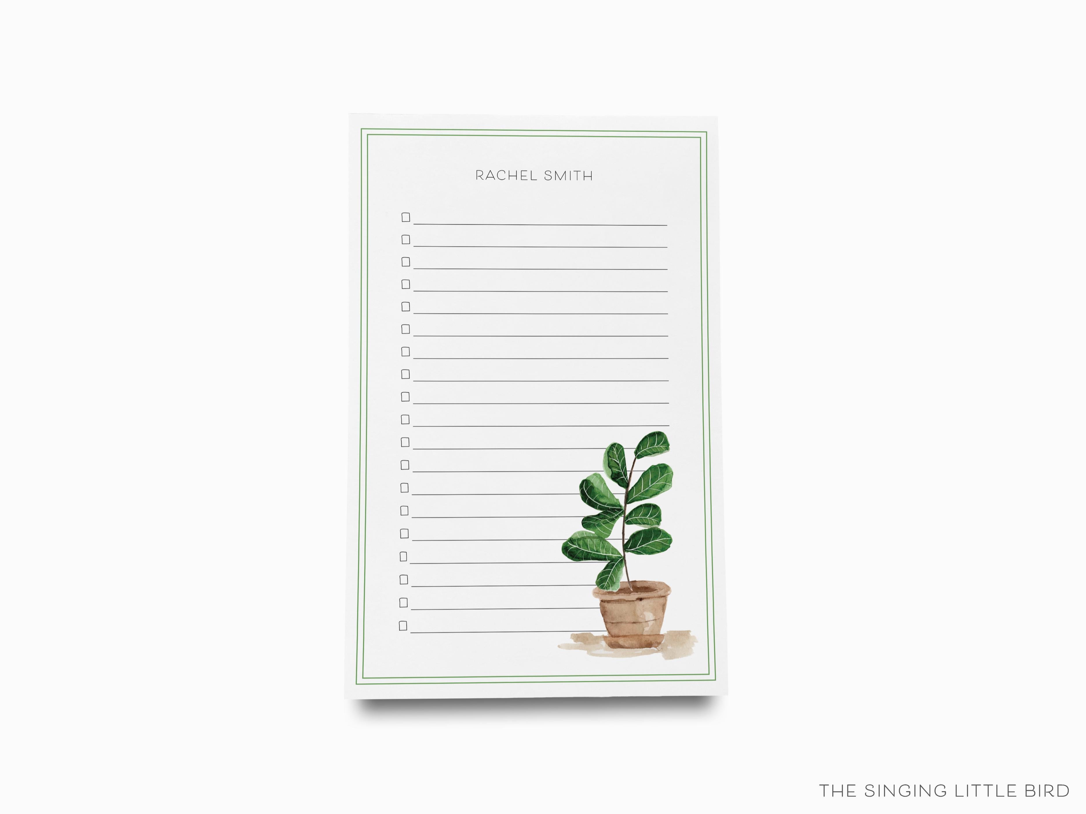 Personalized Fiddle Leaf Fig Notepad-These personalized notepads feature our hand-painted watercolor fiddle leaf fig, printed in the USA on a beautiful smooth stock. You choose which size you want (or bundled together for a beautiful gift set) and makes a great gift for the checklist and potted plant lover in your life.-The Singing Little Bird