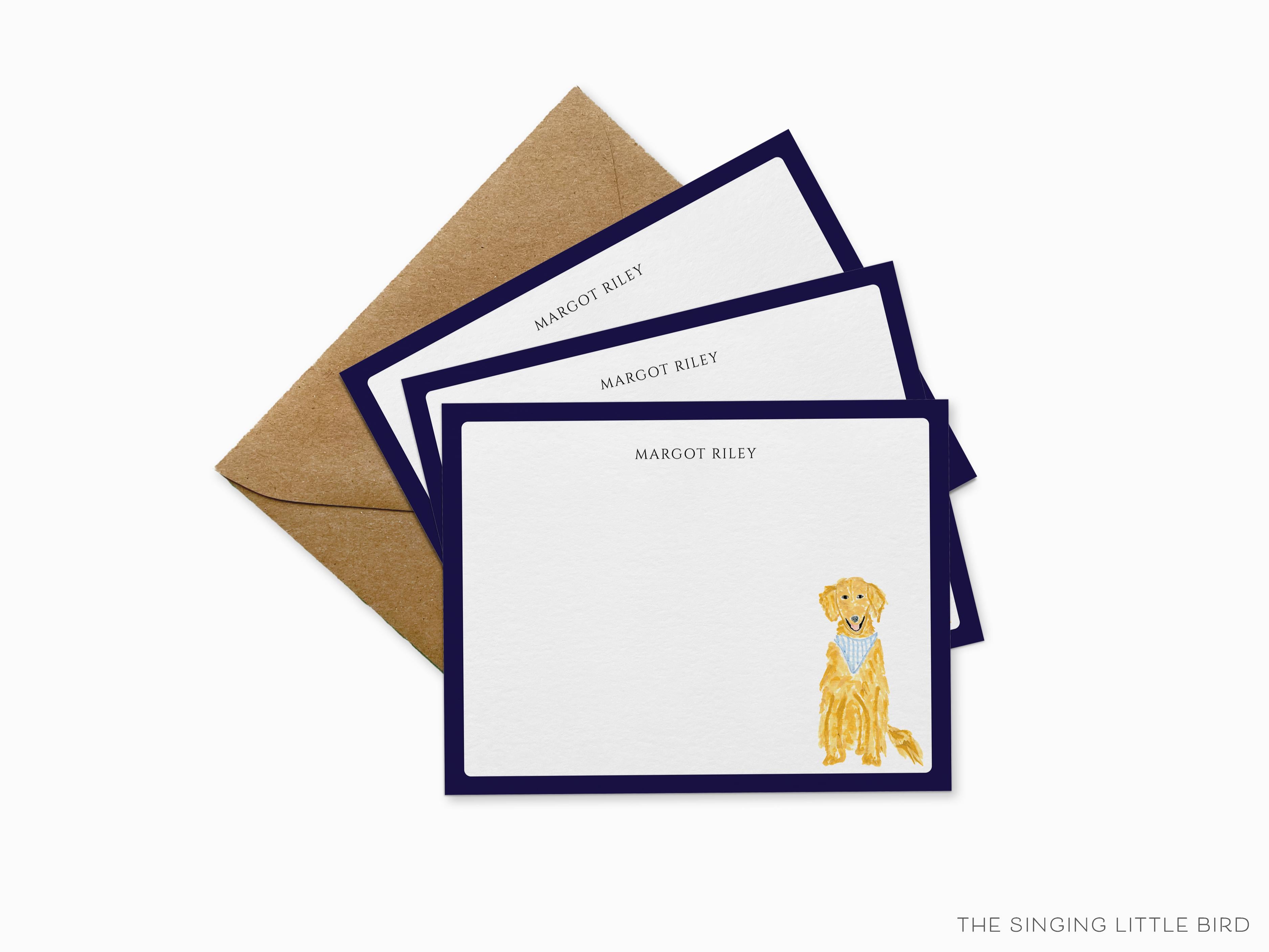 Personalized Golden Retriever Flat Notes-These personalized flat notecards are 4.25x5.5 and feature our hand-painted watercolor dog, printed in the USA on 120lb textured stock. They come with your choice of envelopes and make great thank yous and gifts for the puppy lover in your life.-The Singing Little Bird