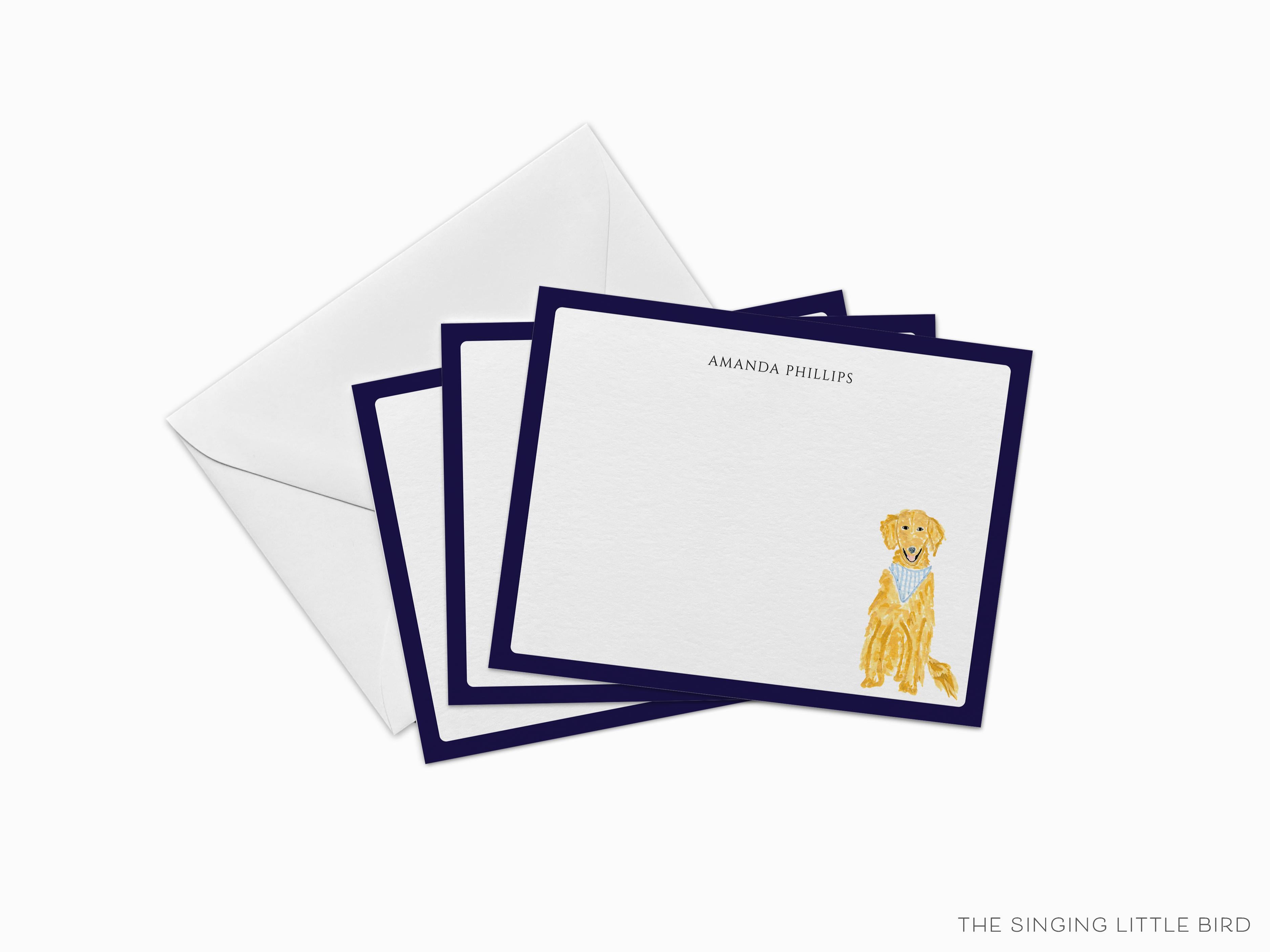 Personalized Golden Retriever Flat Notes-These personalized flat notecards are 4.25x5.5 and feature our hand-painted watercolor dog, printed in the USA on 120lb textured stock. They come with your choice of envelopes and make great thank yous and gifts for the puppy lover in your life.-The Singing Little Bird