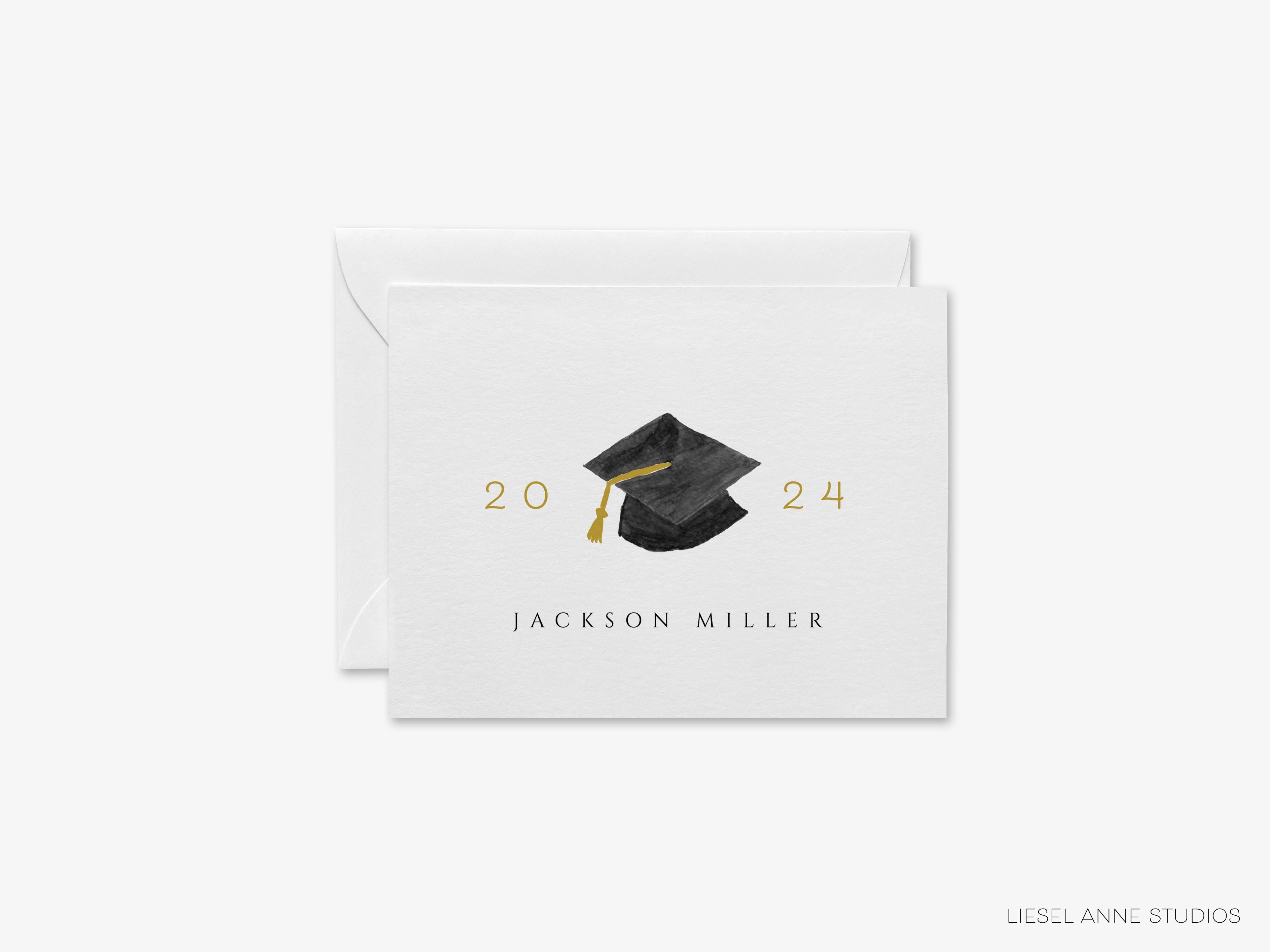 Personalized Graduation Cap Class Year Greeting Cards-These folded greeting cards are 4.25x5.5 and feature our hand-painted graduation cap, printed in the USA on 100lb textured stock. They come with a White or Kraft envelope and make a great thank you card for the graduate in your life.-The Singing Little Bird