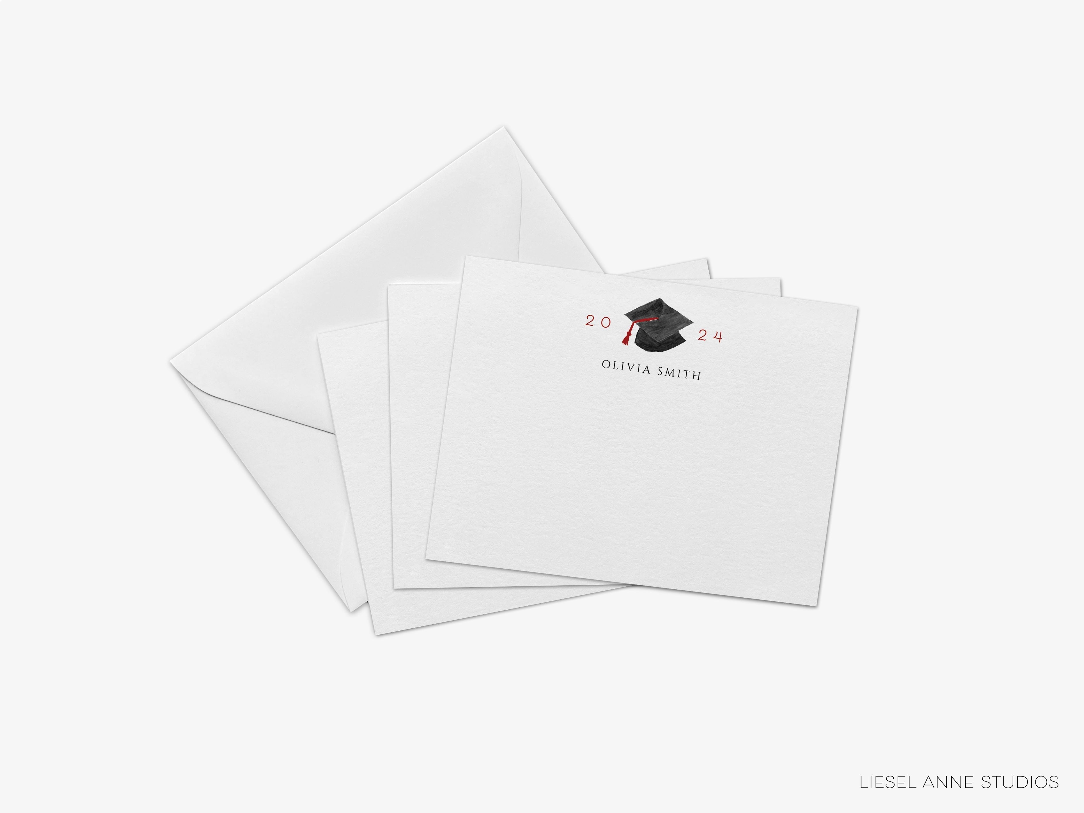 Personalized Graduation Cap Class of 2025 Notecards-These personalized flat graduation announcements are 4.25x5.5 and feature our hand-painted watercolor graduation cap, printed in the USA on 120lb textured stock. They come with your choice of envelopes and make great gifts or thank you cards for the graduate in your life.-The Singing Little Bird