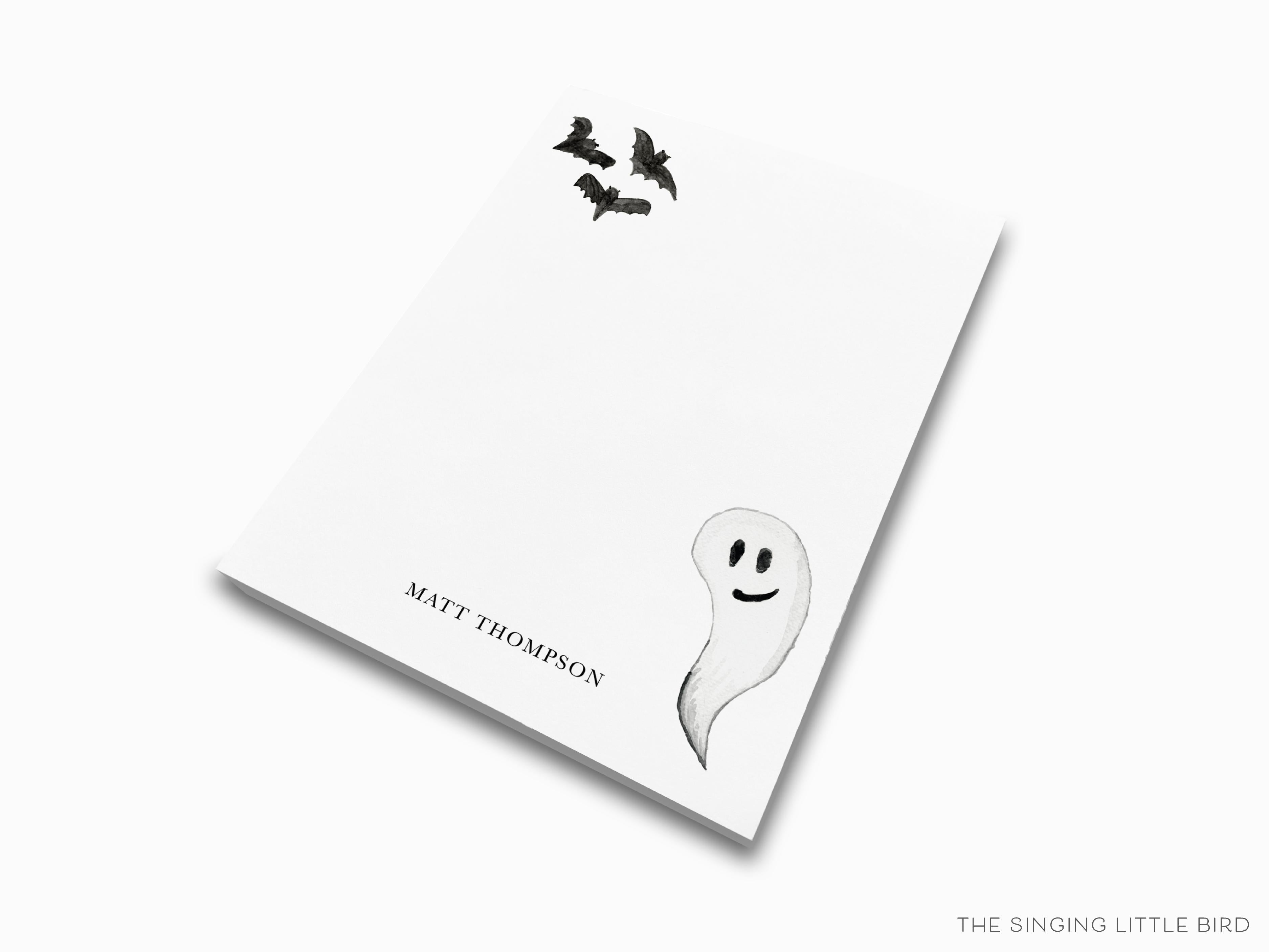 Personalized Halloween Notepad-These personalized notepads feature our hand-painted watercolor bats, ghosts, and jack-o-lanterns, printed in the USA on a beautiful smooth stock. You choose which size you want (or bundled together for a beautiful gift set) and makes a great gift for the checklist and Halloween lover in your life.-The Singing Little Bird