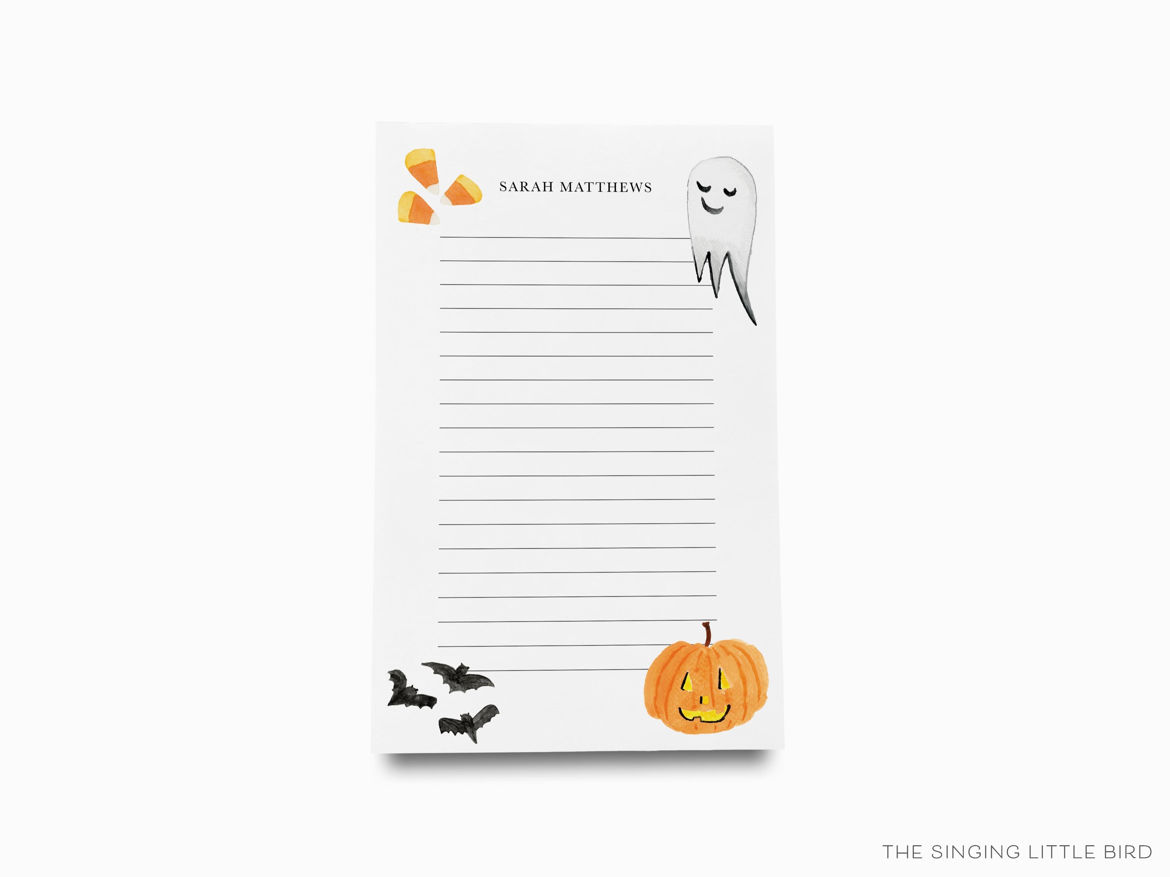 Personalized Halloween Notepad-These personalized notepads feature our hand-painted watercolor bats, ghosts, and jack-o-lanterns, printed in the USA on a beautiful smooth stock. You choose which size you want (or bundled together for a beautiful gift set) and makes a great gift for the checklist and Halloween lover in your life.-The Singing Little Bird