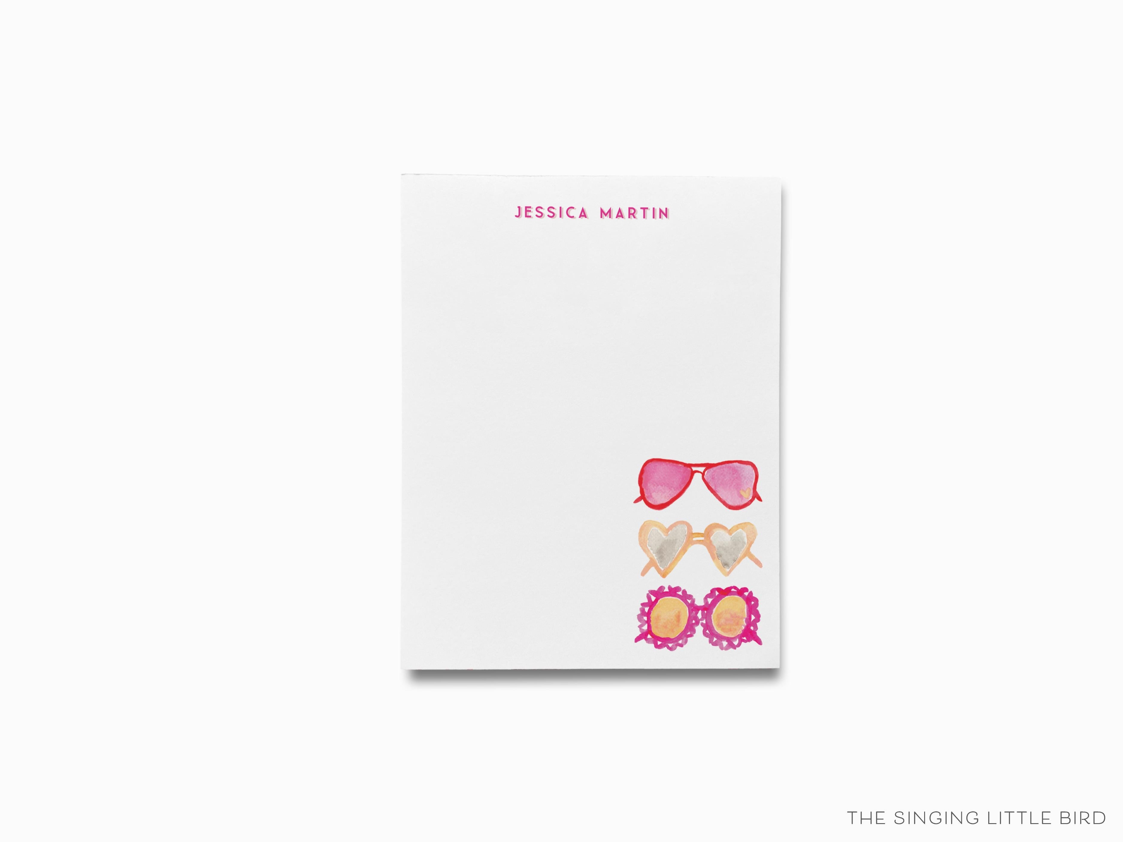 Personalized Heart Sunglasses Notepad-These personalized notepads feature our hand-painted watercolor heart sunglasses, printed in the USA on a beautiful smooth stock. You choose which size you want (or bundled together for a beautiful gift set) and makes a great gift for the checklist and sunny lover in your life.-The Singing Little Bird