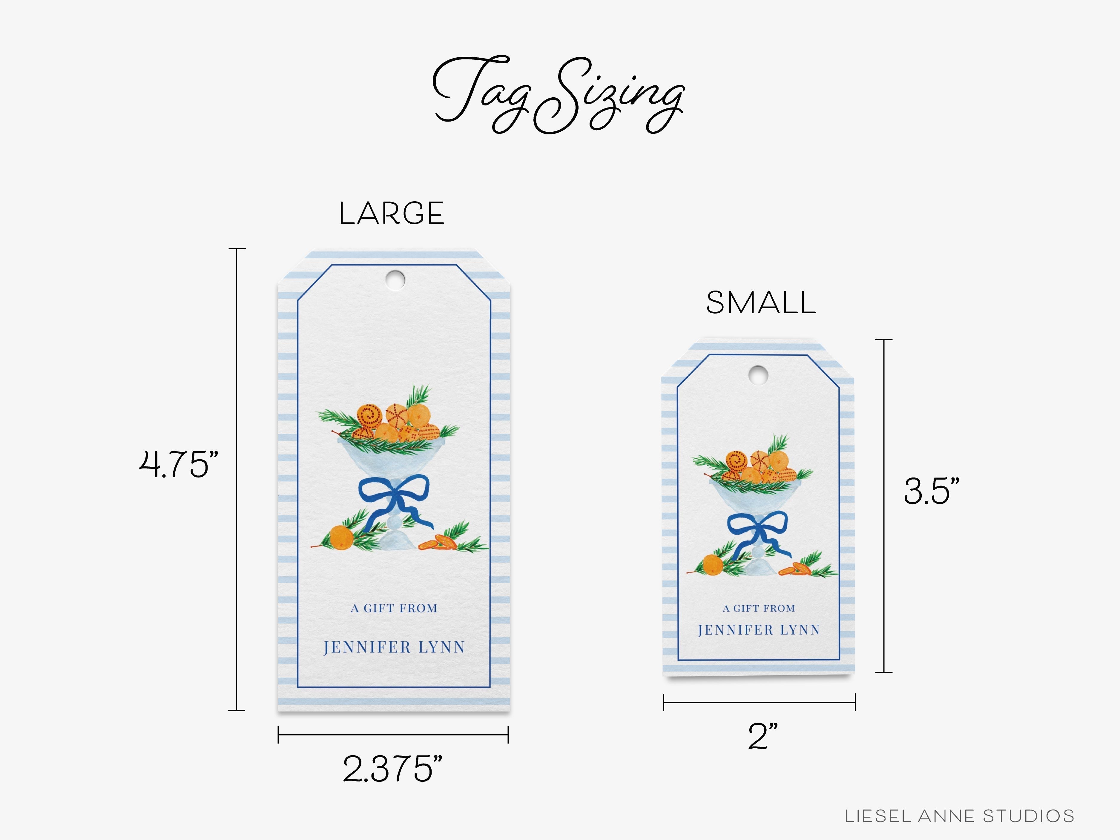 Personalized Holiday Orange Clove Bowl Gift Tags-These gift tags come in sets, hole-punched with white twine and feature our hand-painted watercolor holiday oranges decorated with cloves, printed in the USA on 120lb textured stock. They make great tags for gifting or gifts for the citrus lover in your life.-The Singing Little Bird