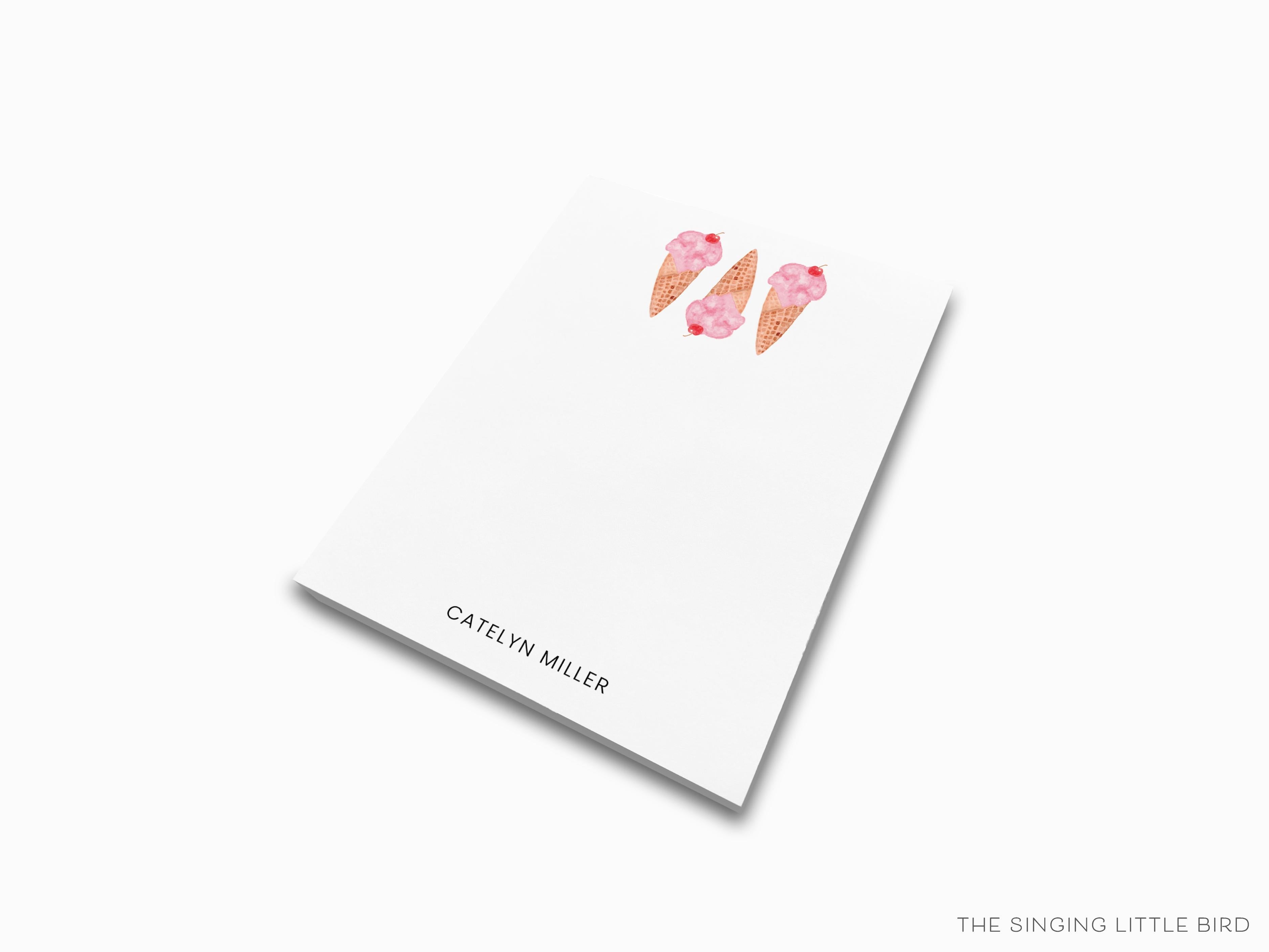 Personalized Ice Cream Cone Notepad-These personalized notepads feature our hand-painted watercolor ice cream cones, printed in the USA on a beautiful smooth stock. You choose which size you want (or bundled together for a beautiful gift set) and makes a great gift for the checklist and sweet tooth lover in your life.-The Singing Little Bird