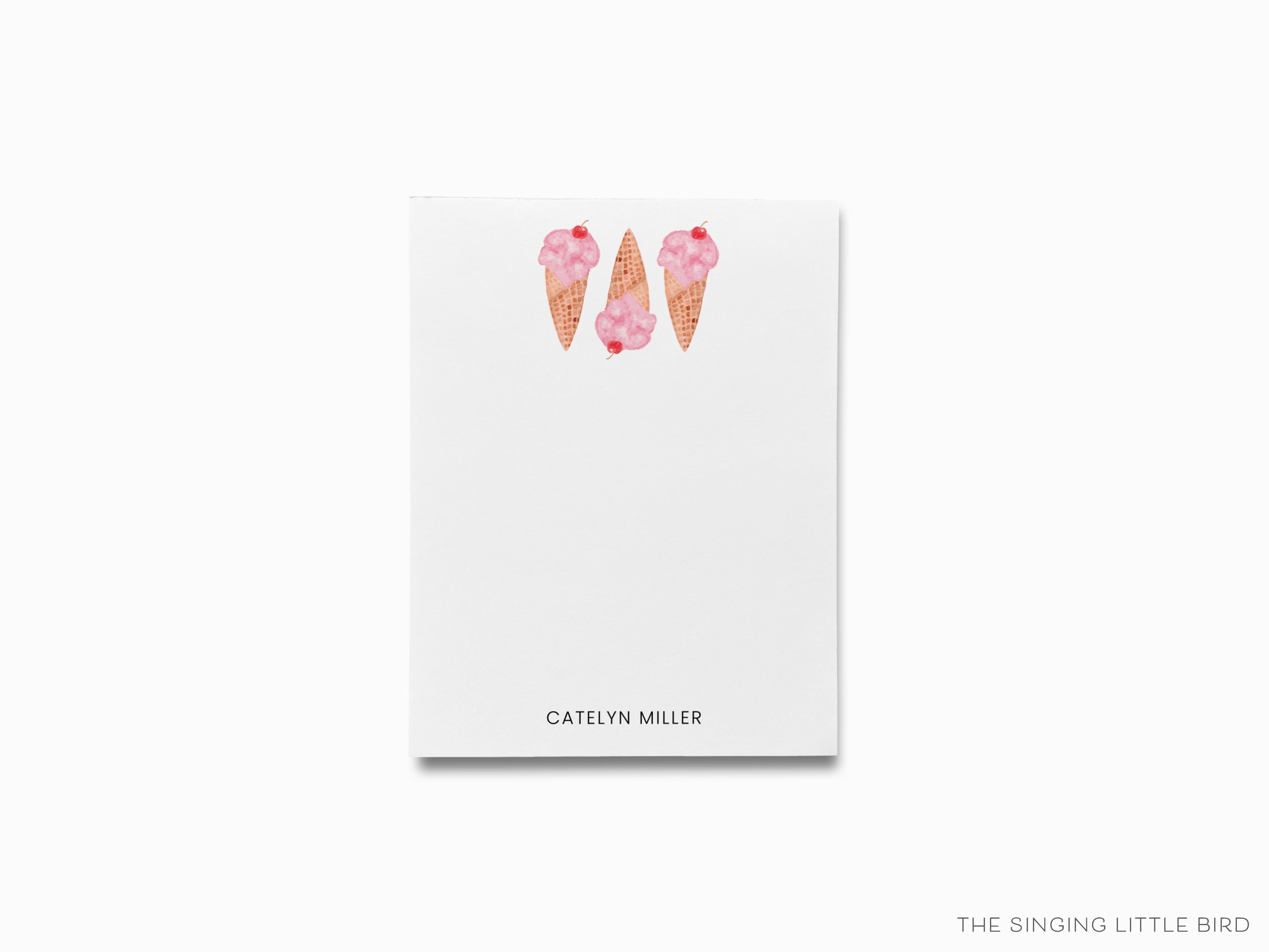 Personalized Ice Cream Cone Notepad-These personalized notepads feature our hand-painted watercolor ice cream cones, printed in the USA on a beautiful smooth stock. You choose which size you want (or bundled together for a beautiful gift set) and makes a great gift for the checklist and sweet tooth lover in your life.-The Singing Little Bird