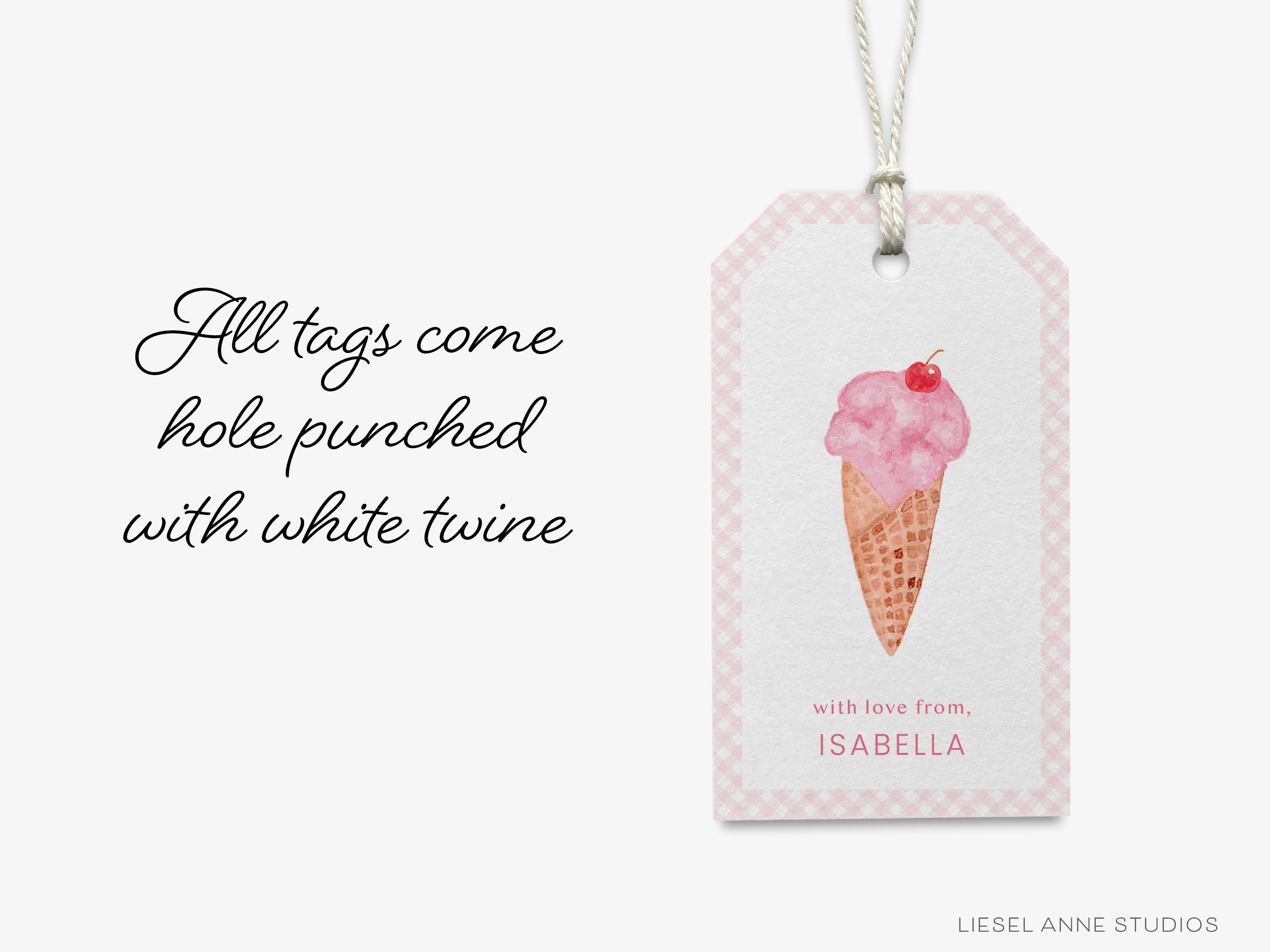 Personalized Ice Cream Gift Tags-These gift tags come in sets, hole-punched with white twine and feature our hand-painted watercolor ice cream cone, printed in the USA on 120lb textured stock. They make great tags for gifting or gifts for the ice cream lover in your life.-The Singing Little Bird