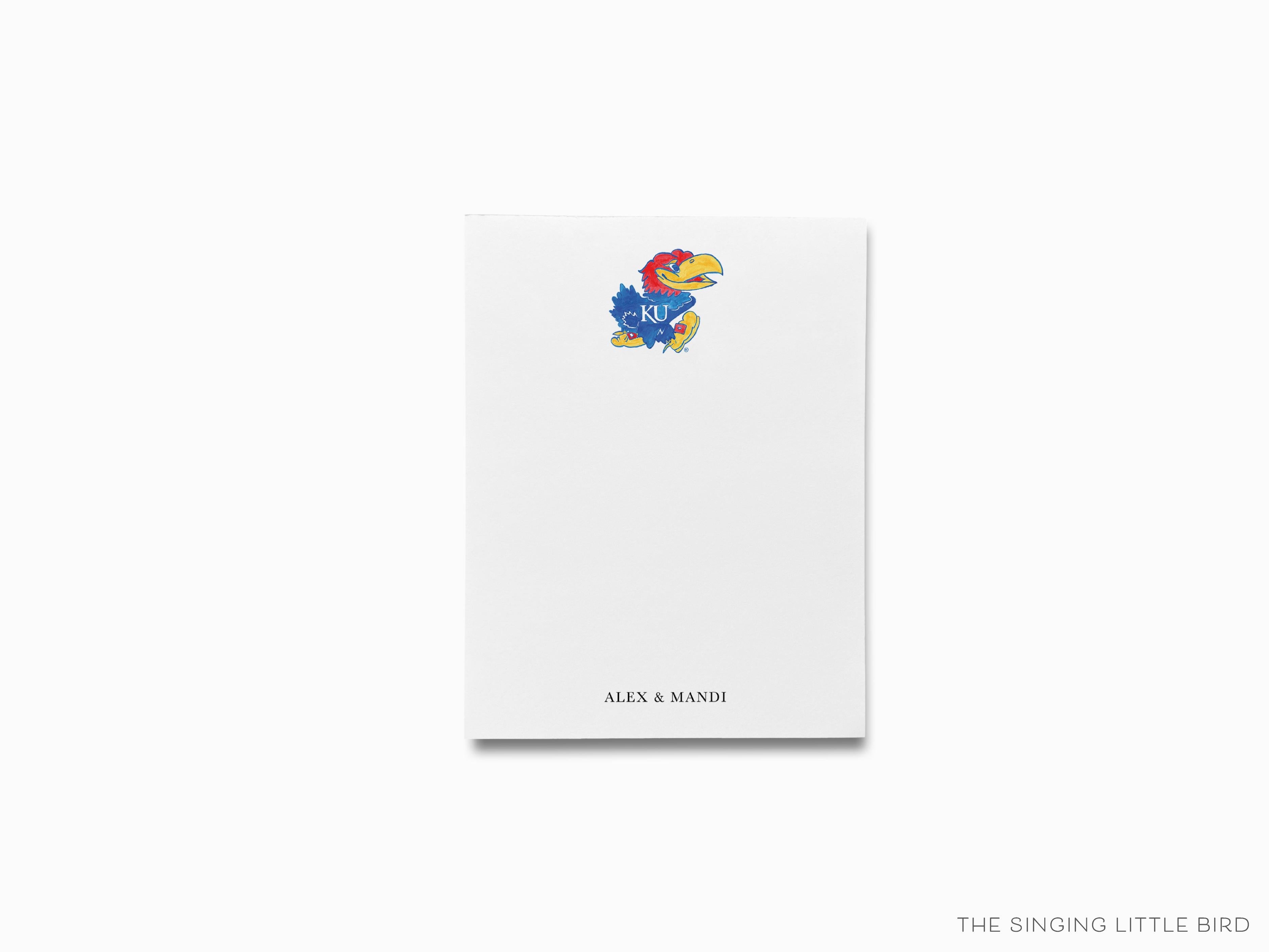 Personalized Kansas Jayhawk Notepad [Officially Licensed]-These personalized notepads feature our hand-painted watercolor Jayhawk, printed in the USA on a beautiful smooth stock. You choose which size you want (or bundled together for a beautiful gift set) and makes a great gift for the checklist and University of Kansas lover in your life.-The Singing Little Bird