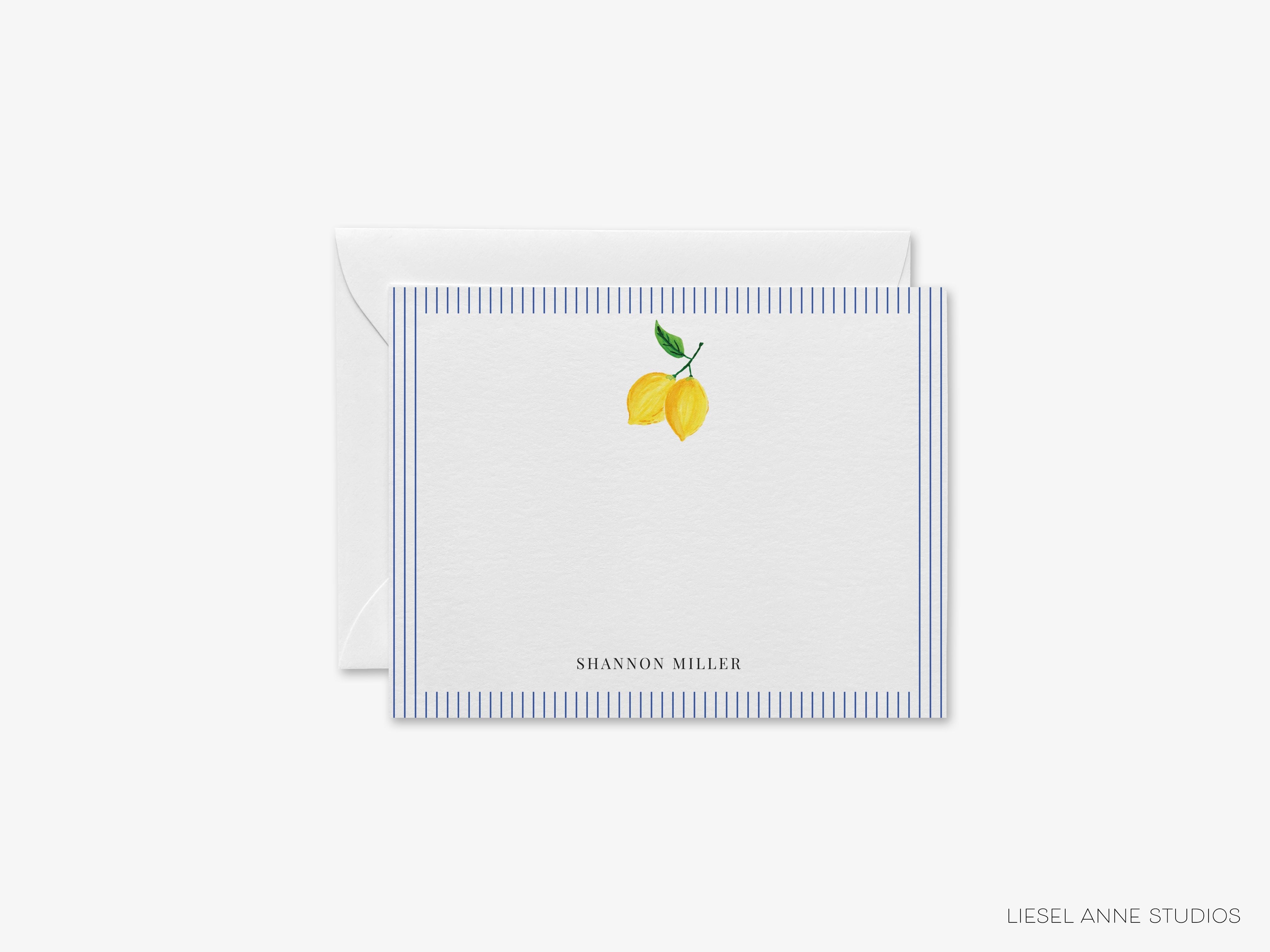 Personalized Lemon Flat Notes-These personalized flat notecards are 4.25x5.5 and feature our hand-painted watercolor lemon, printed in the USA on 120lb textured stock. They come with your choice of envelopes and make great thank yous and gifts for the citrus lover in your life.-The Singing Little Bird