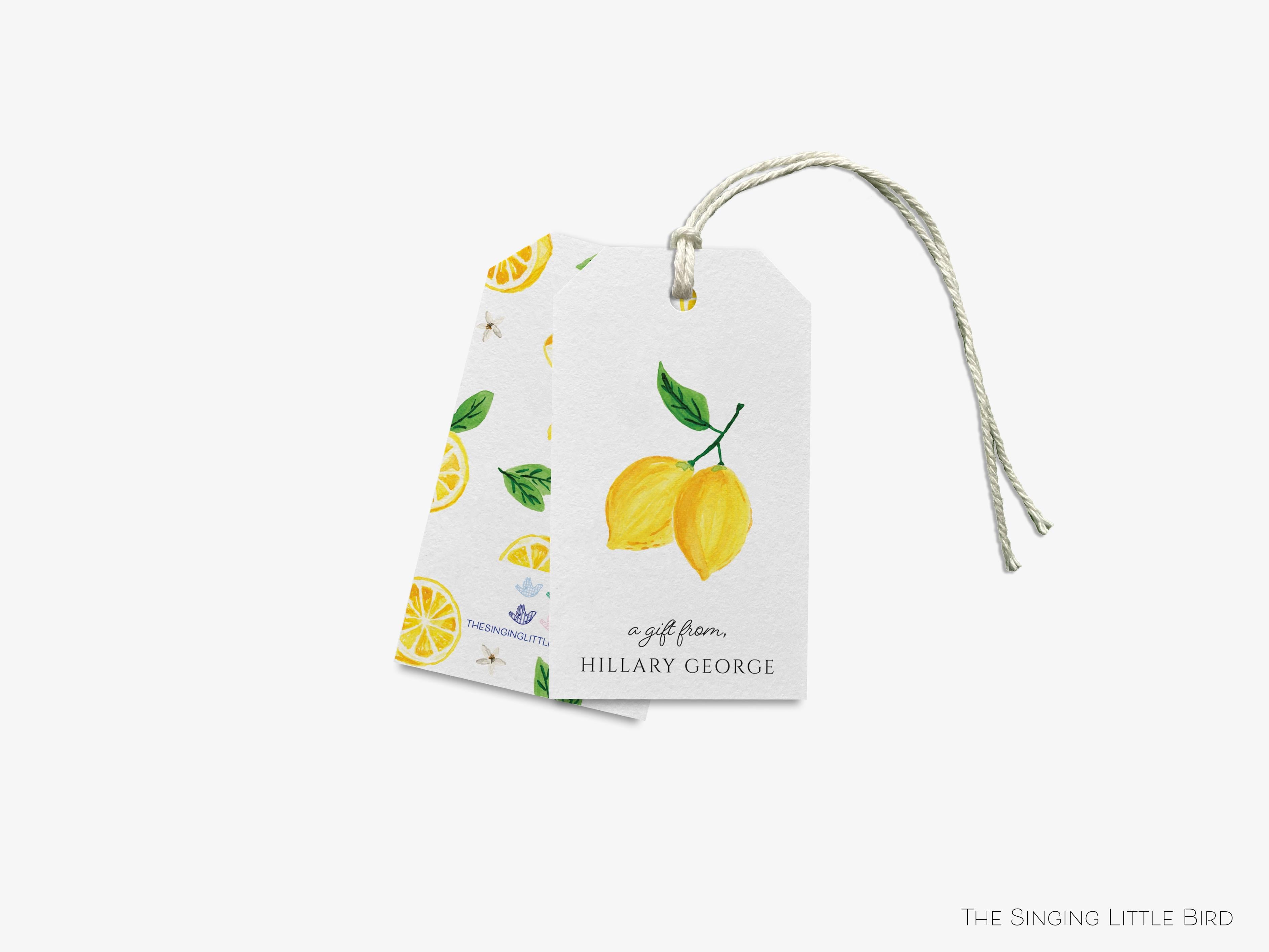Personalized Lemon Gift Tags-These gift tags come in sets, hole-punched with white twine and feature our hand-painted watercolor lemon, printed in the USA on 120lb textured stock. They make great tags for gifting or gifts for the citrus lover in your life.-The Singing Little Bird