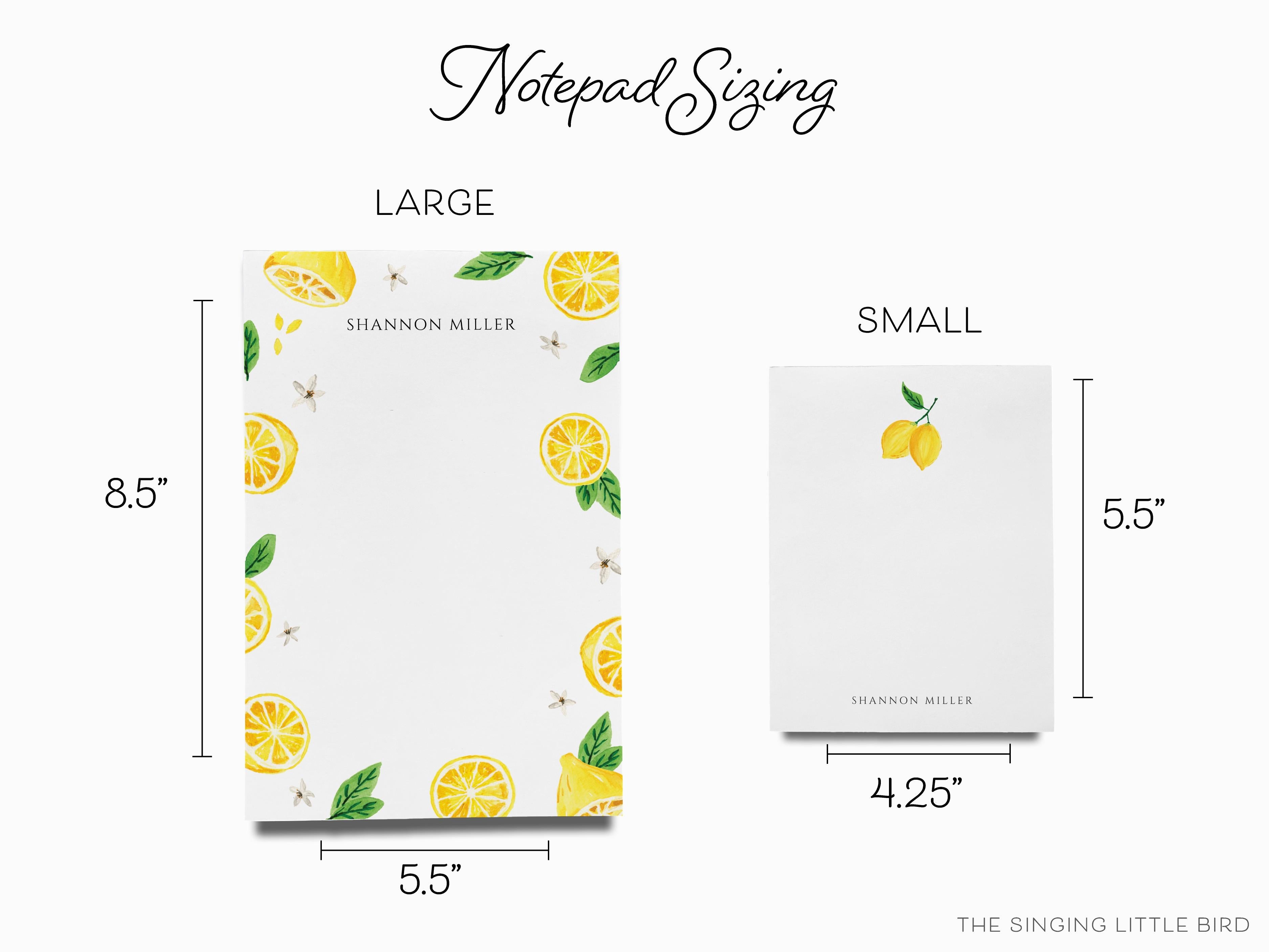 Personalized Lemon Notepad-These personalized notepads feature our hand-painted watercolor lemons, printed in the USA on a beautiful smooth stock. You choose which size you want (or bundled together for a beautiful gift set) and makes a great gift for the checklist and citrus lover in your life.-The Singing Little Bird