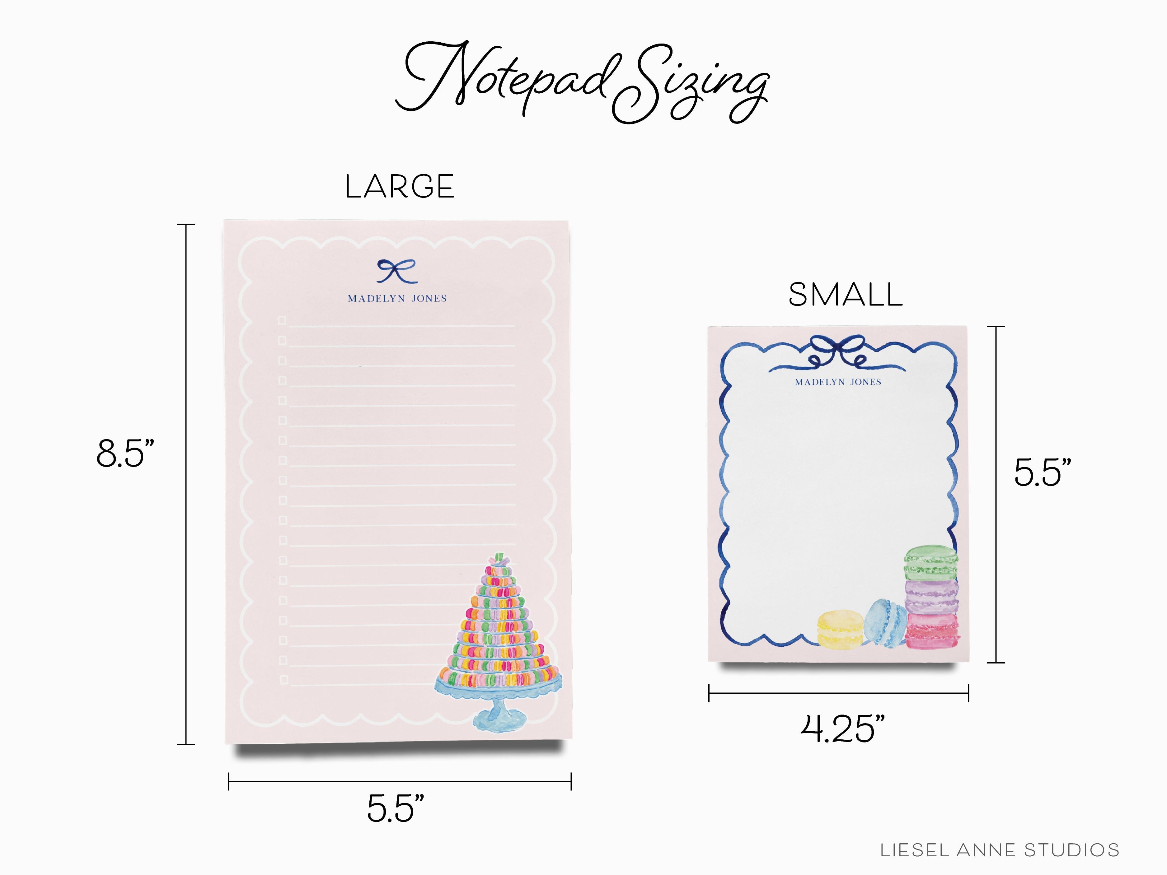 Personalized Macaron Notepad-These personalized notepads feature our hand-painted watercolor macaron tower, printed in the USA on a beautiful smooth stock. You choose which size you want (or bundled together for a beautiful gift set) and makes a great gift for the checklist and French pastry lover in your life.-The Singing Little Bird