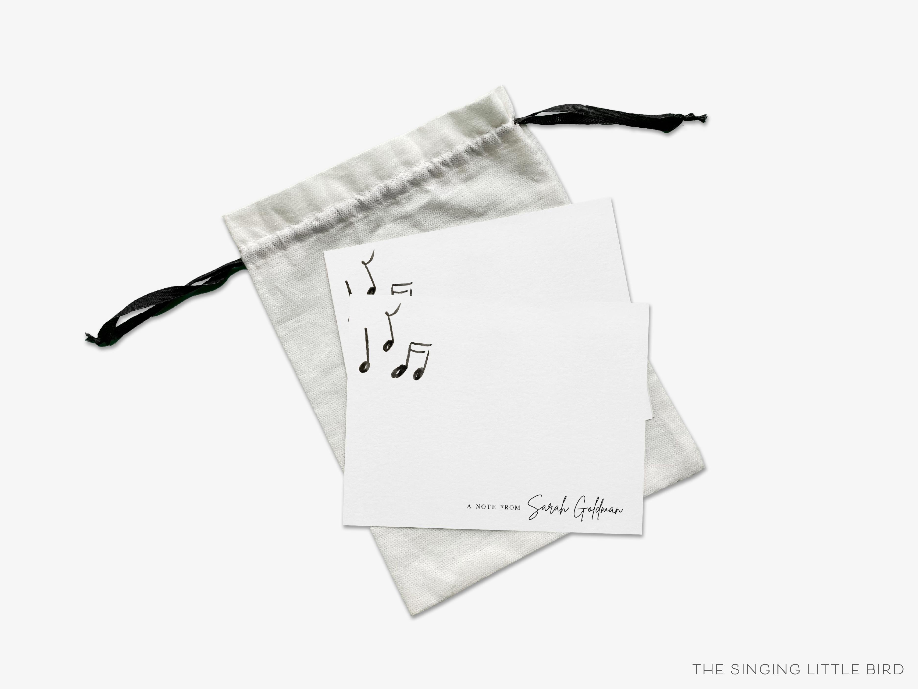 Personalized Music Lover Flat Notes-These personalized flat notecards are 4.25x5.5 and feature our hand-painted watercolor music notes, printed in the USA on 120lb textured stock. They come with your choice of envelopes and make great thank yous and gifts for the music lover in your life.-The Singing Little Bird